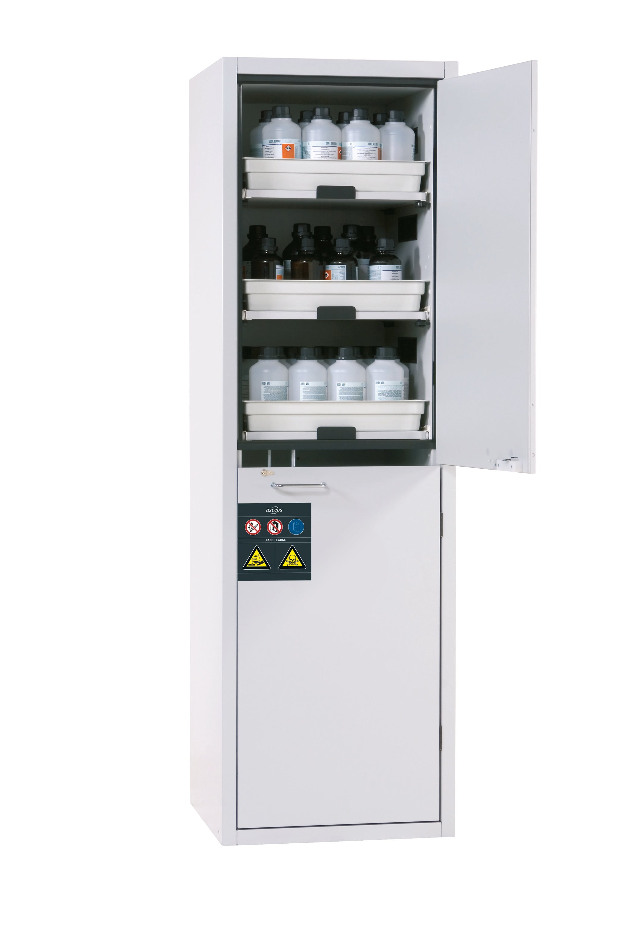 Acid and alkaline cabinet SL-CLASSIC model SL.196.060.MH.R in light gray RAL 7035 with 6x AbZ pull-out shelves (FP plate/polypropylene)