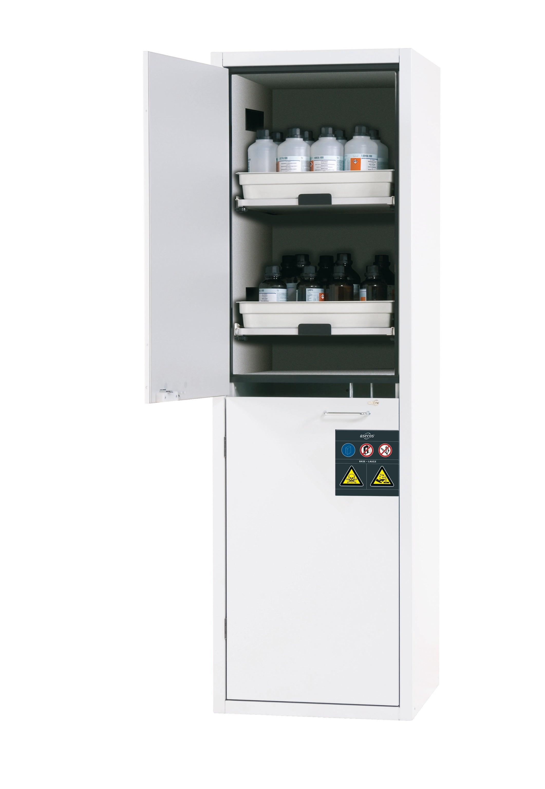 Acid and alkaline cabinet SL-CLASSIC model SL.196.060.MH.R in laboratory white (similar to RAL 9016) with 4x AbZ pull-out shelves (FP plate/polypropylene)