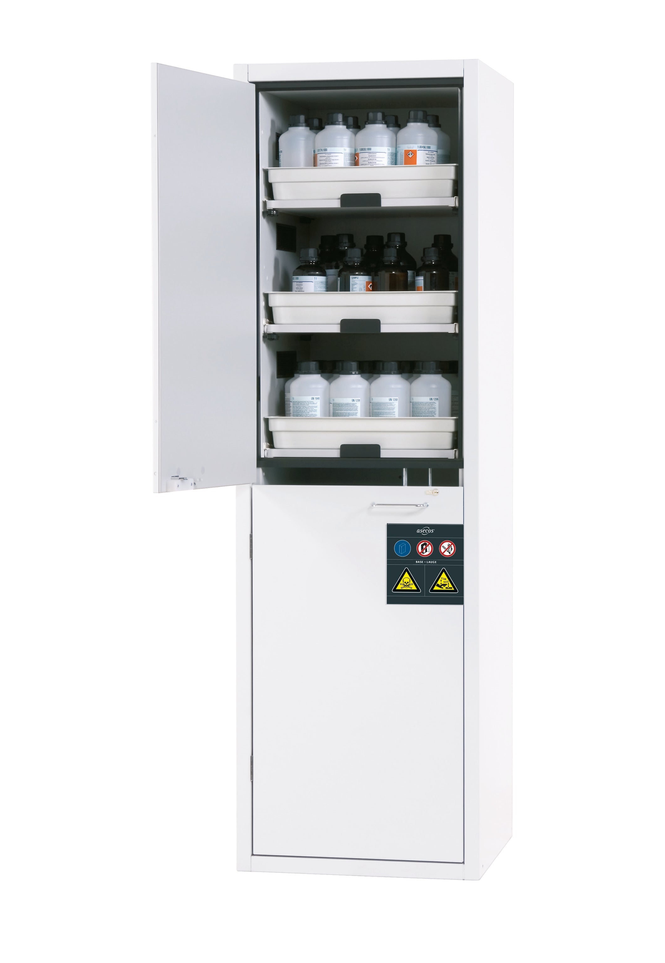 Acid and alkaline cabinet SL-CLASSIC model SL.196.060.MH.R in laboratory white (similar to RAL 9016) with 6x AbZ pull-out shelves (FP plate/polypropylene)