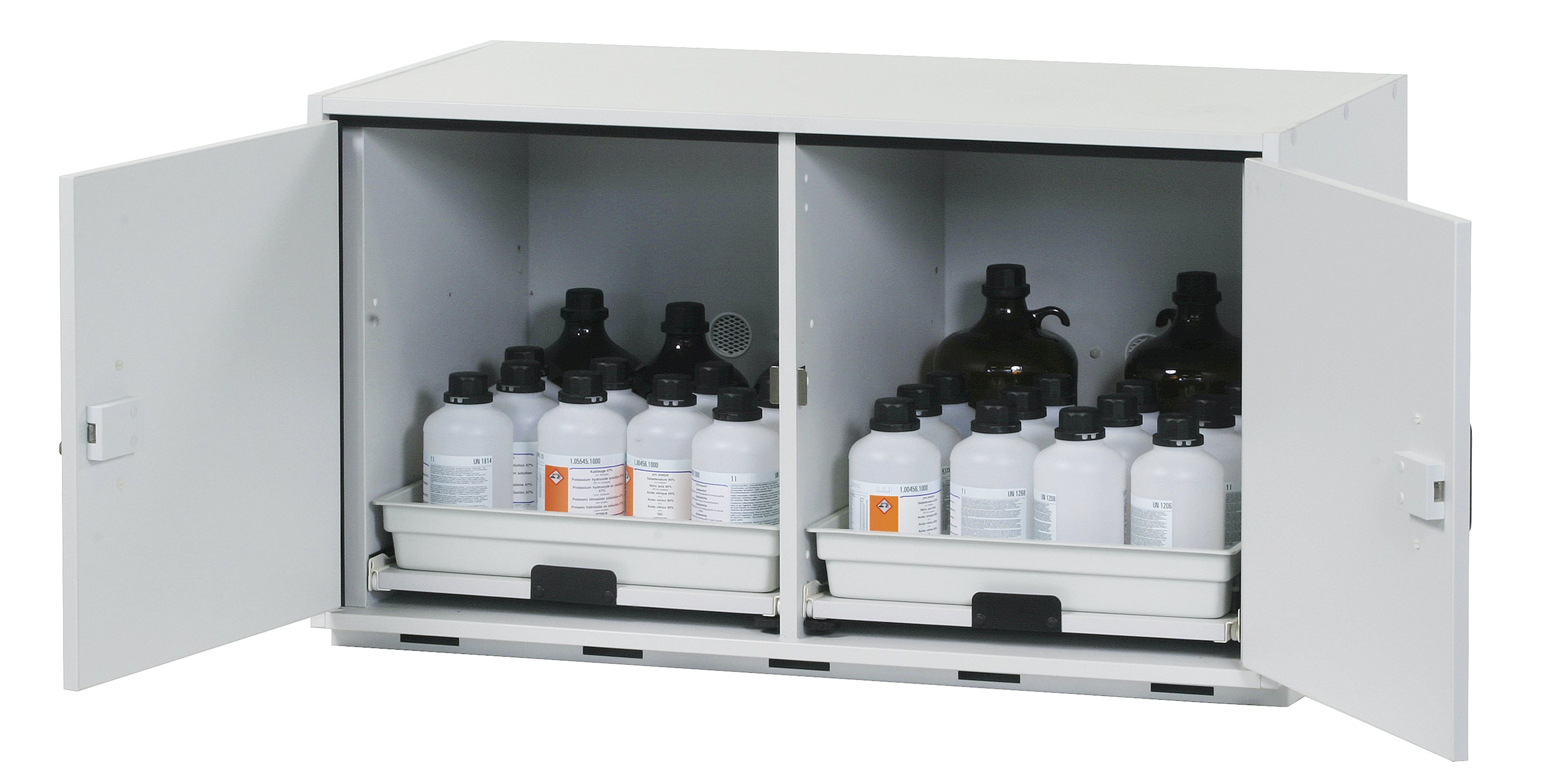 Acid and alkali base cabinet SL-CLASSIC-UB model SL.060.110.UB.2T in light gray with 2x AbZ shelf pull-out (FP plate/polypropylene)