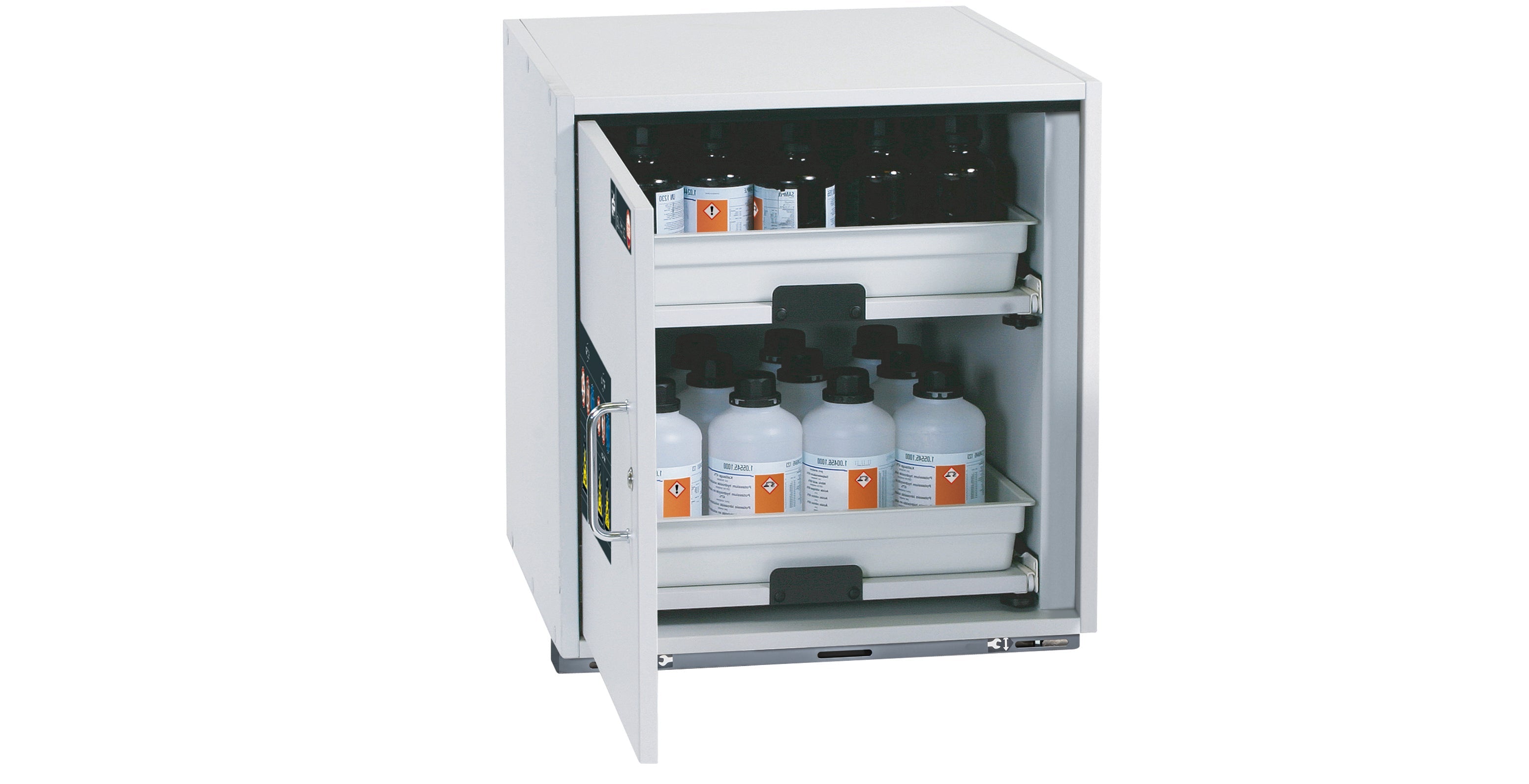 Acid and alkali base cabinet SL-CLASSIC-UB model SL.060.059.UB.T in light gray with 2x AbZ shelf pull-out (FP plate/polypropylene)