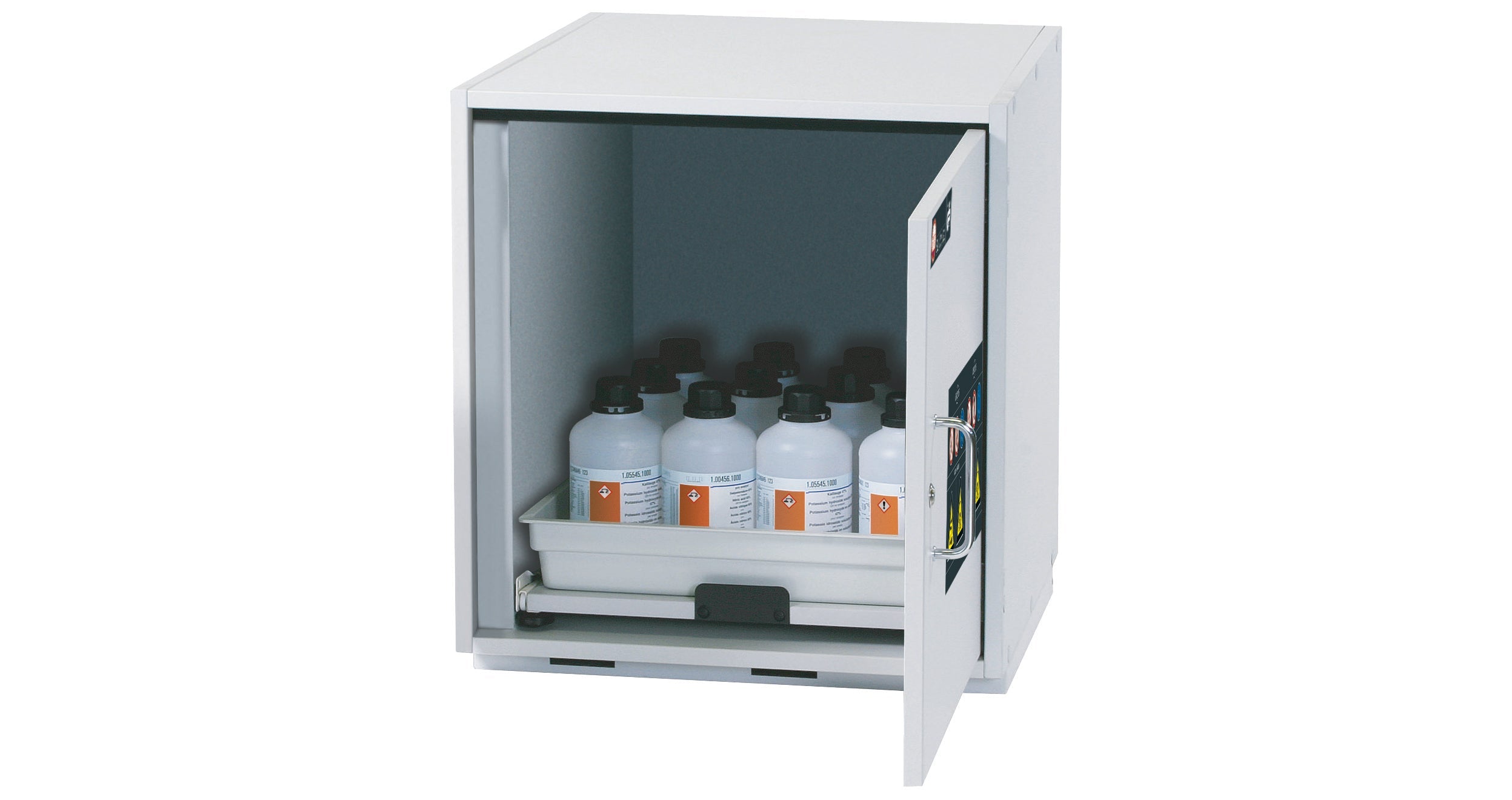 Acid and alkali base cabinet SL-CLASSIC-UB model SL.060.059.UB.TR in light gray with 1x AbZ shelf pull-out (FP plate/polypropylene)