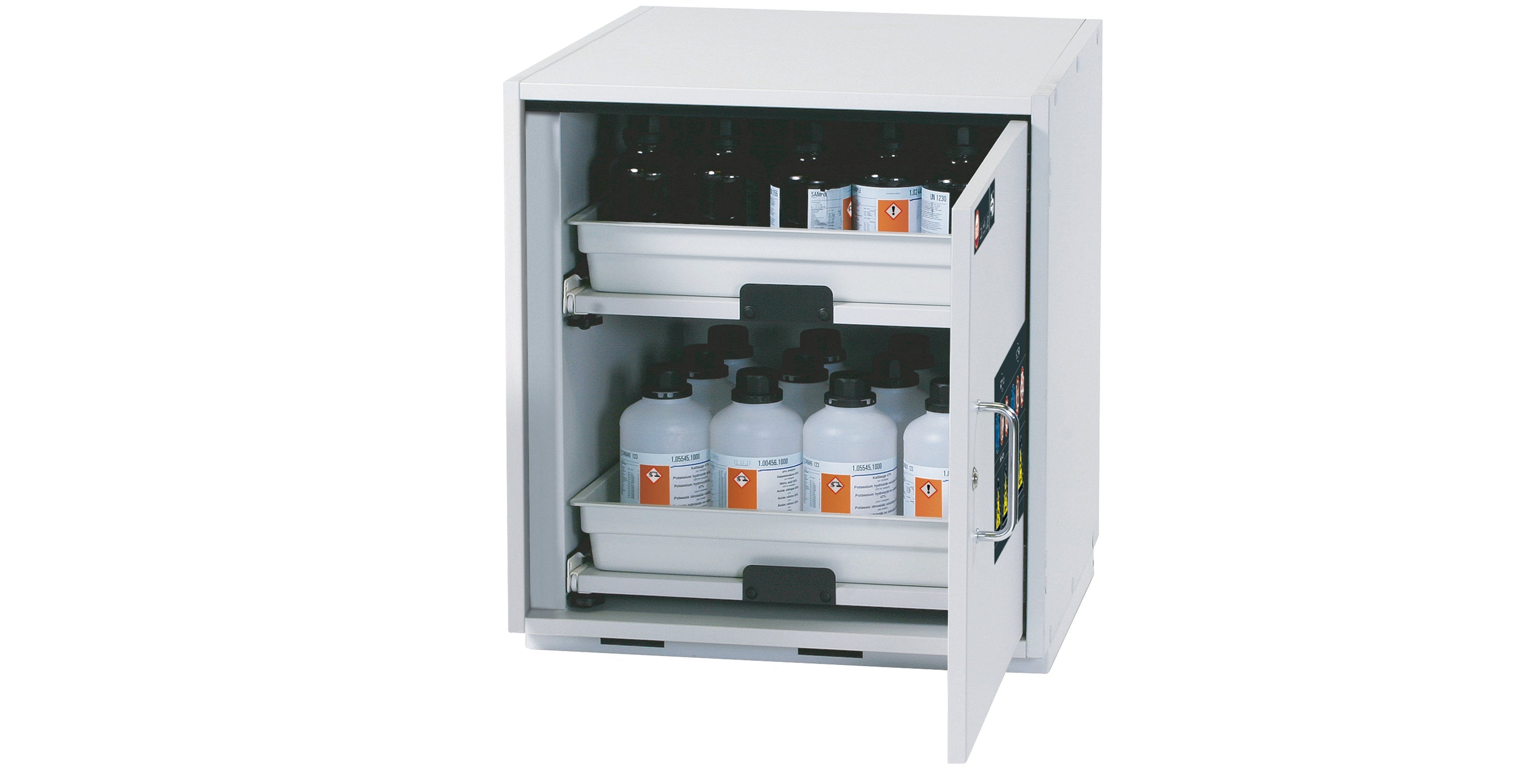 Acid and alkali base cabinet SL-CLASSIC-UB model SL.060.059.UB.TR in light gray with 2x AbZ shelf pull-out (FP plate/polypropylene)