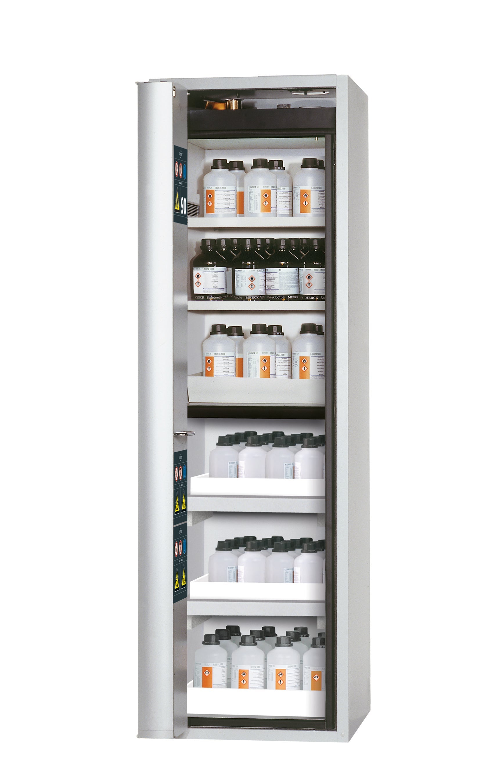 Armoire de sécurité type 90 S-PHOENIX-90 modèle S90.196.060.MH.FDAS en gris clair RAL 7035 avec 2x étagères standards (tôle d'acier)