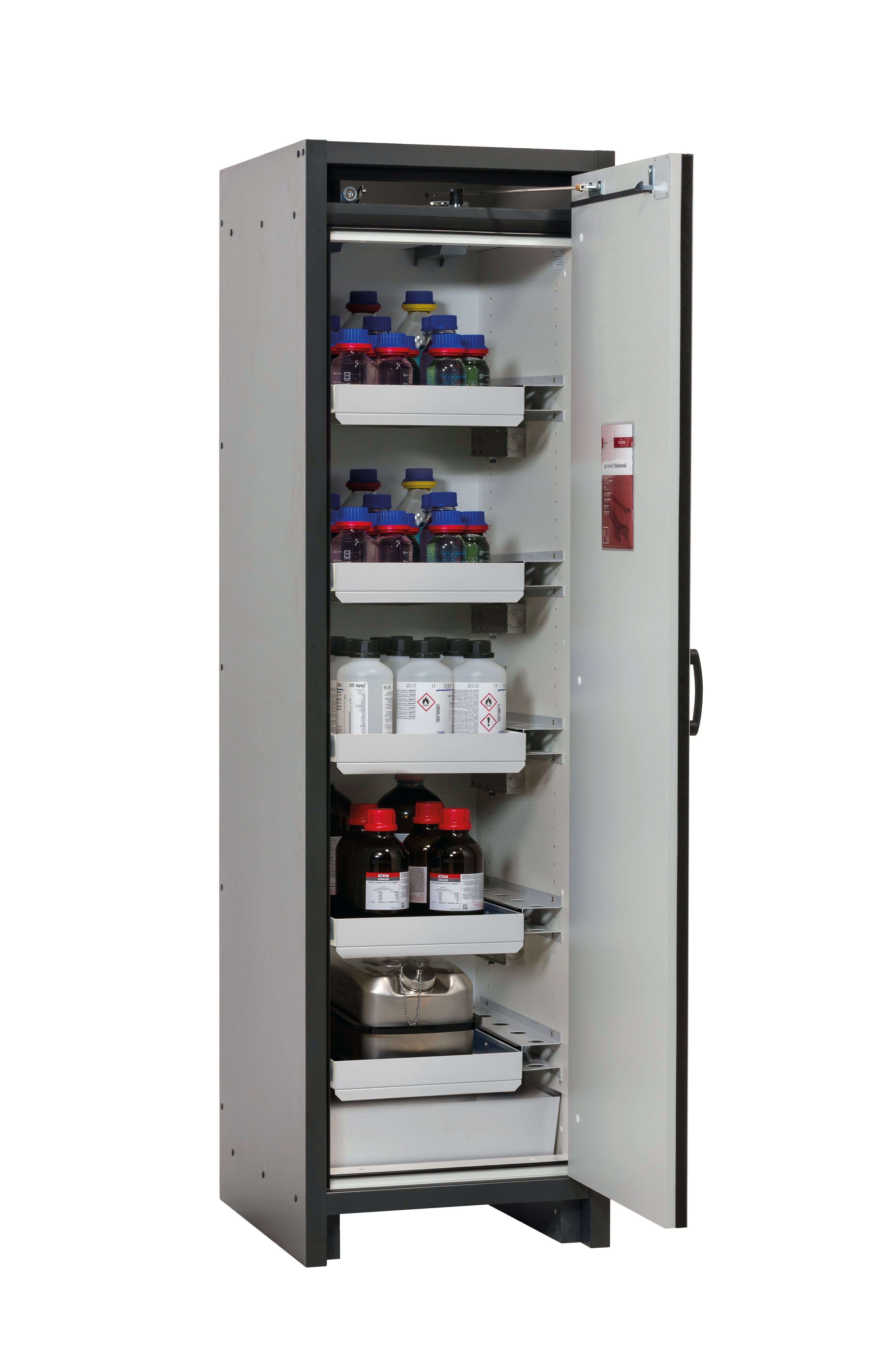 Type 30 safety cabinet Q-CLASSIC-30 model Q30.195.056.R in asecos silver with 4x standard pull-out tray (sheet steel)