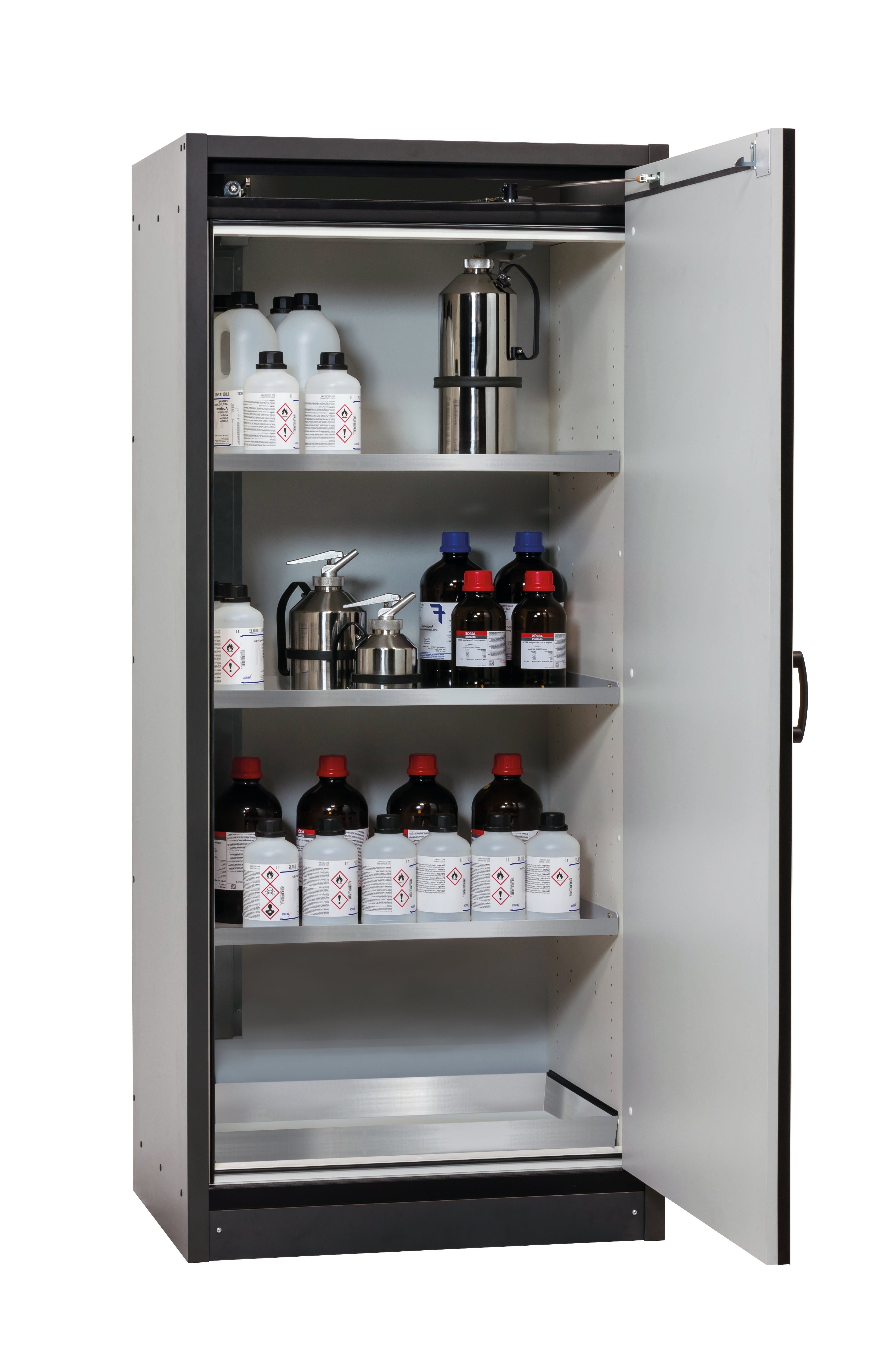 Armoire de sécurité type 30 Q-CLASSIC-30 modèle Q30.195.086.WDR en blanc pur RAL 9010 avec 3 étagères standard (acier inoxydable 1.4301)