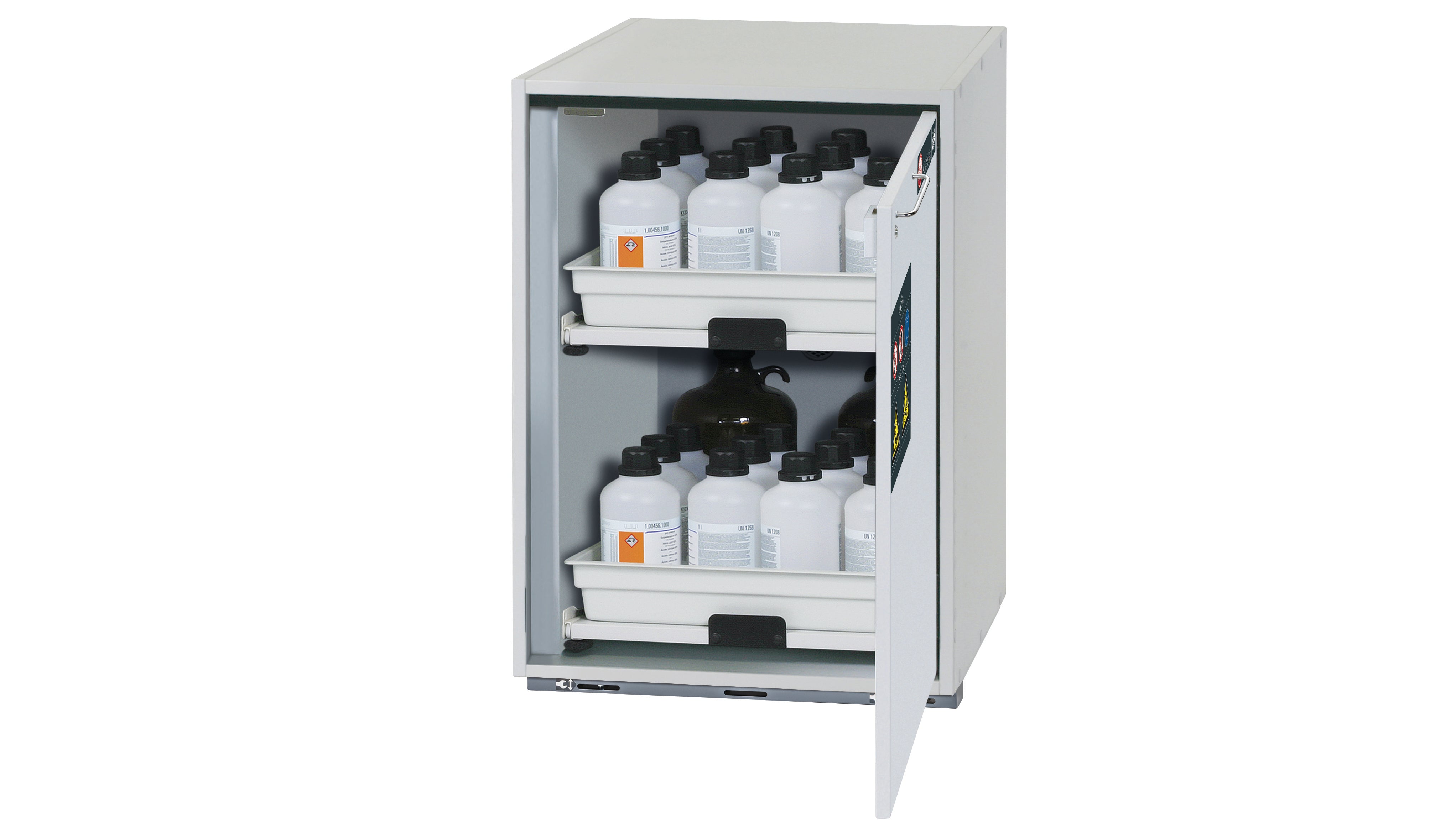 Acid and alkali base cabinet SL-CLASSIC-UB model SL.080.059.UB.TR in light gray with 2x AbZ shelf pull-out (FP plate/polypropylene)