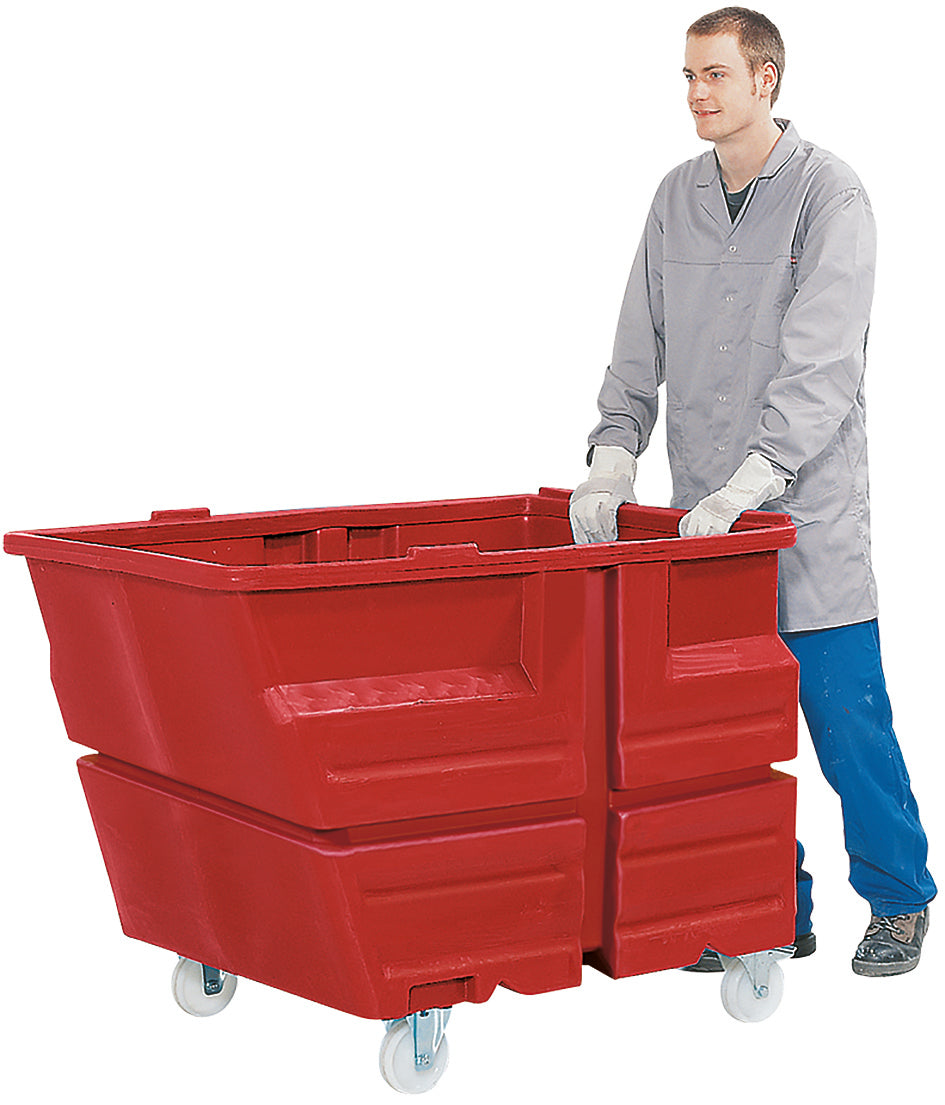 Multipurpose container PE red with swivel castors, 800 L, 1340x900x1030, polyethylen