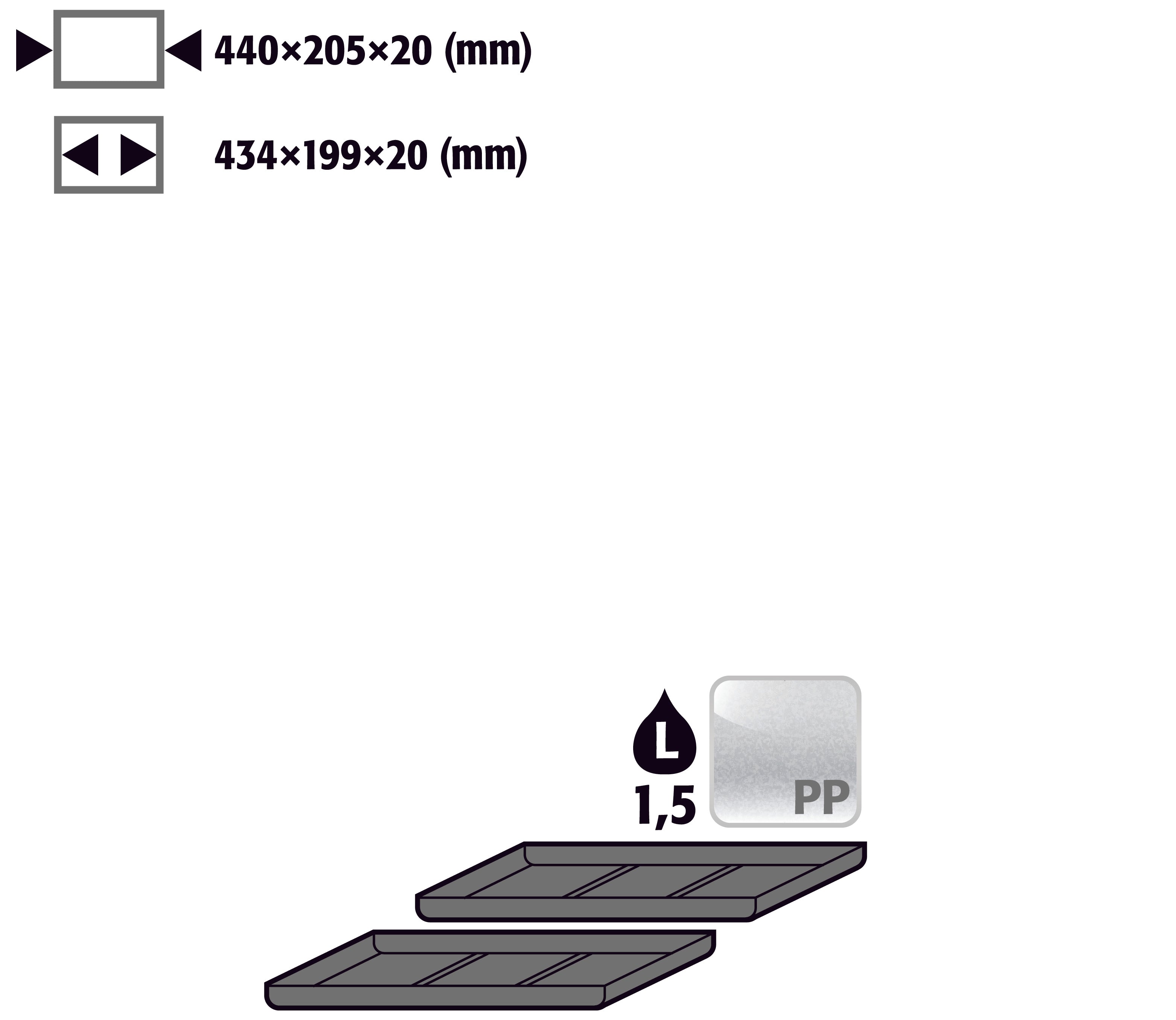 Einlegewanne für 2. Auszugs-Ebene (VE 1, empf. Ausstattung 2 Stück) (Volumen: 1,50 Liter) für Modell(e): UB90, UB30 mit Breite 1100/1400 mm, Polyethylen roh