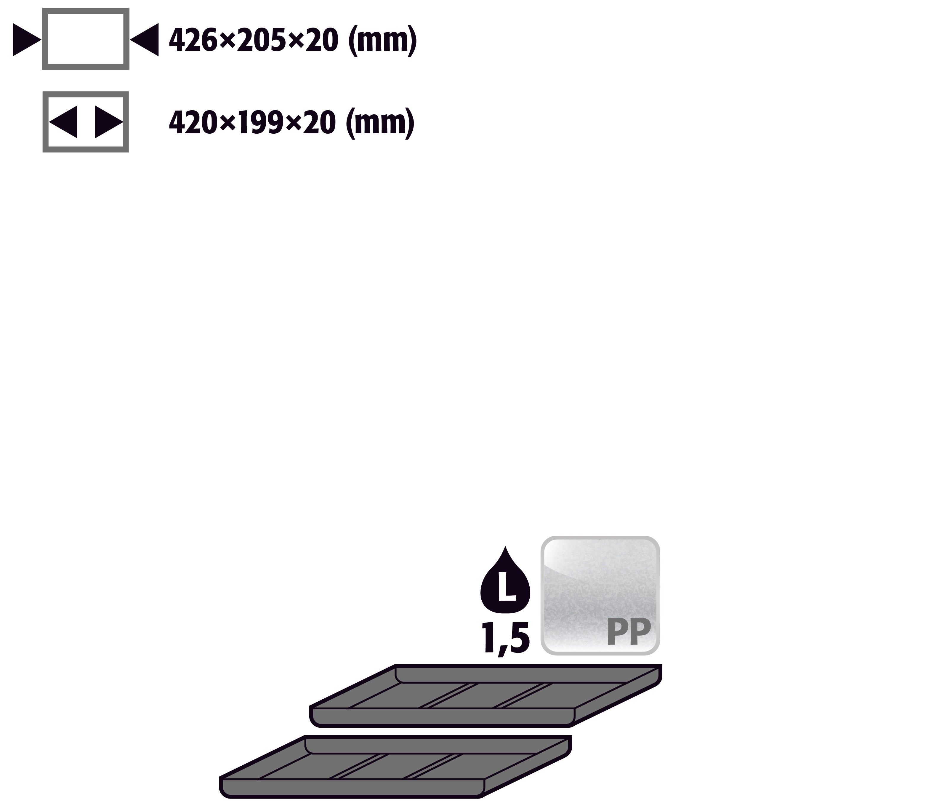 Einlegewanne für 2. Auszugs-Ebene (VE 1, empf. Ausstattung 2 Stück) (Volumen: 1,50 Liter) für Modell(e): UB90 mit Breite 590 mm, Polyethylen roh
