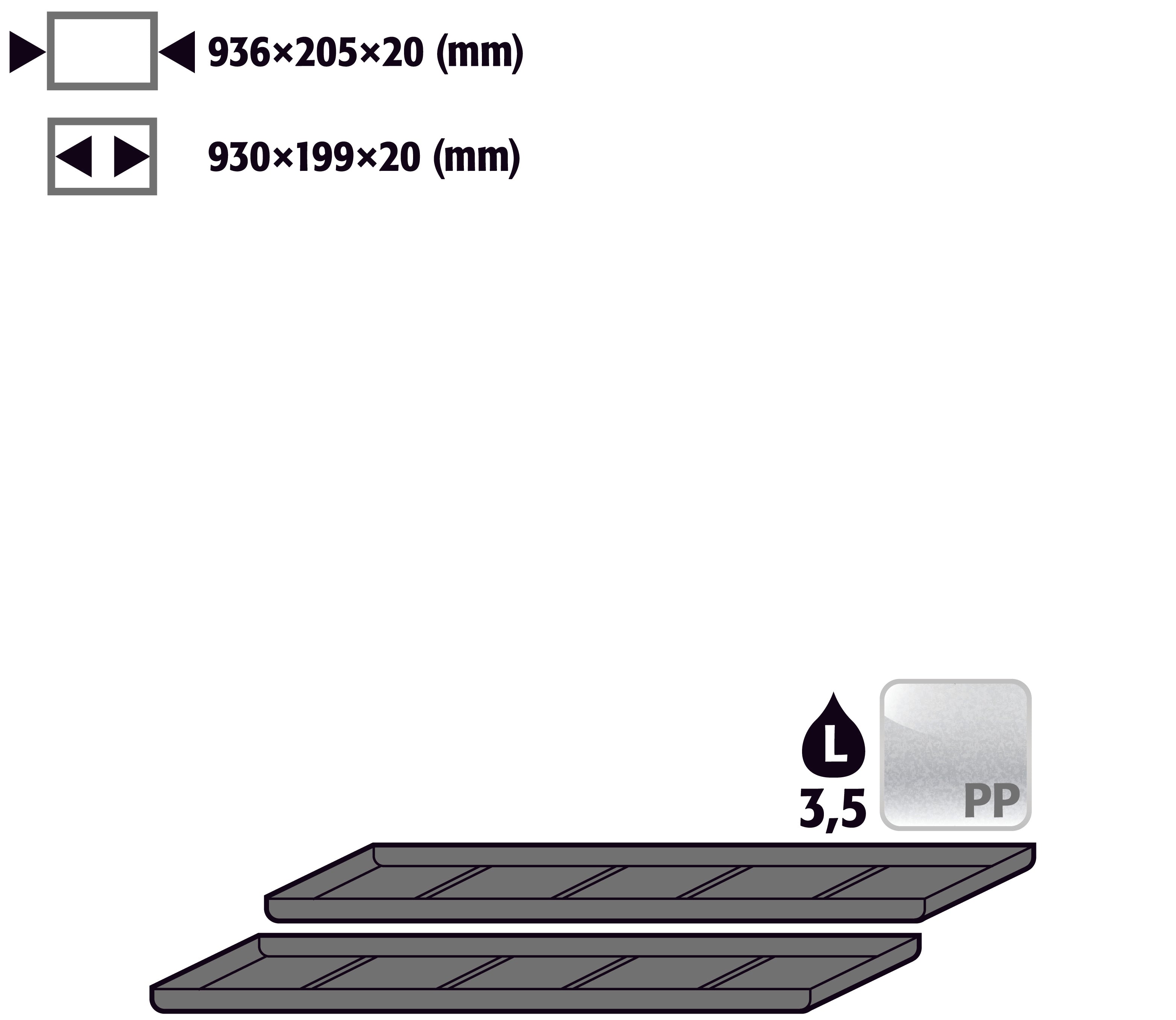 Einlegewanne für 2. Auszugs-Ebene (VE 1, empf. Ausstattung 2 Stück) (Volumen: 3,50 Liter) für Modell(e): UB90, UB30 mit Breite 1100 mm, Polyethylen roh