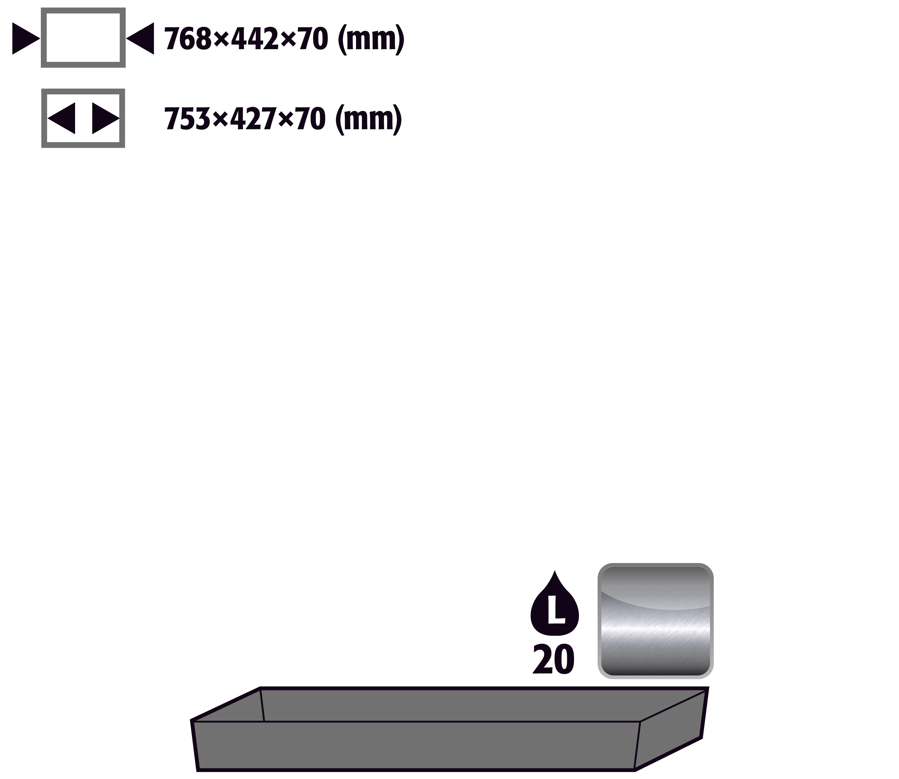 Bac de rétention au sol STAWA-R (volume: 22,00 litres) pour modèle(s): UB90 avec largeur 890/1400 mm, acier inoxydable 1.4301 brut