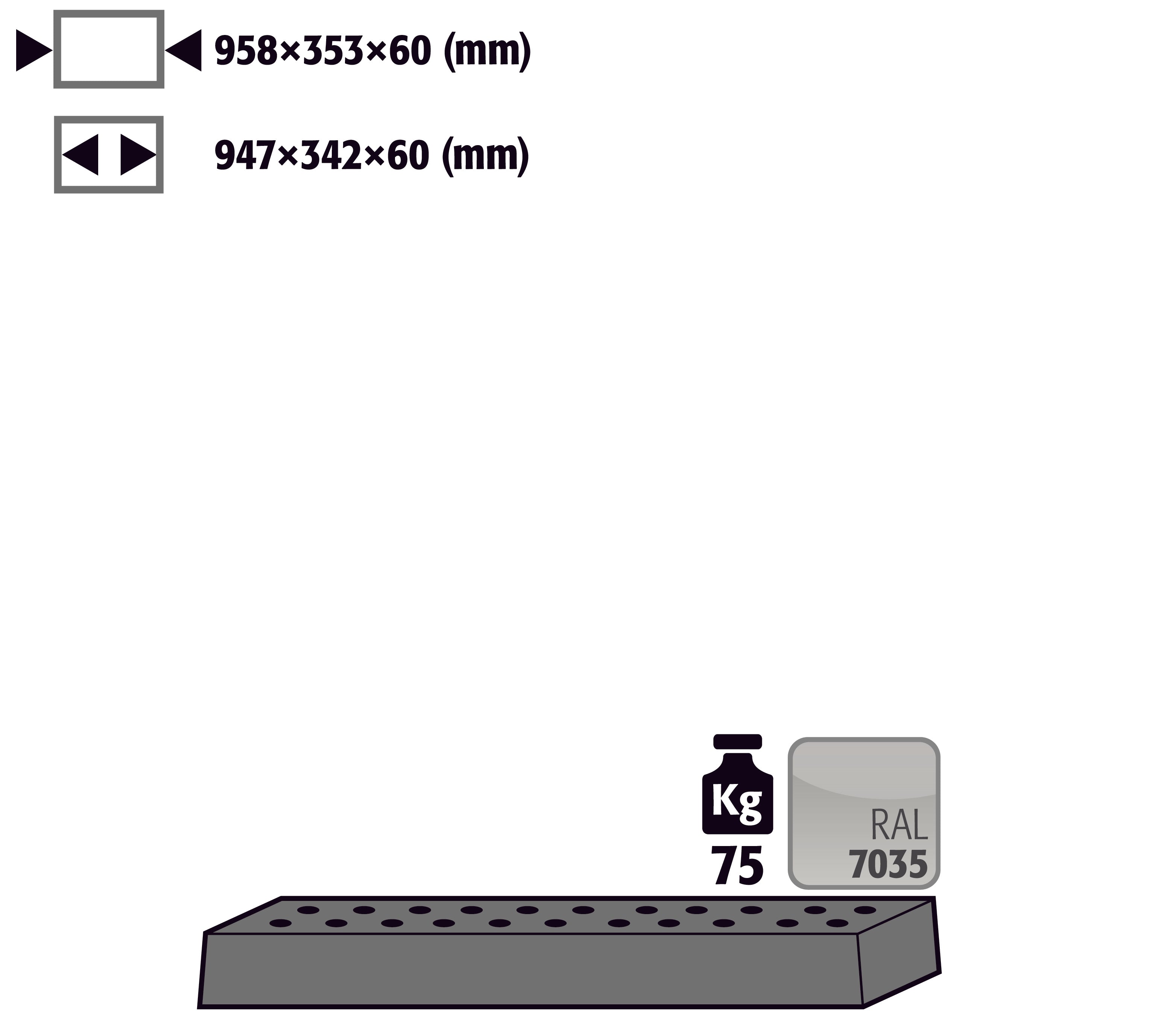 Lochblecheinsatz Standard für Modell(e): UB90 mit Breite 1100 T=500 mm, Stahlblech pulverbeschichtet glatt