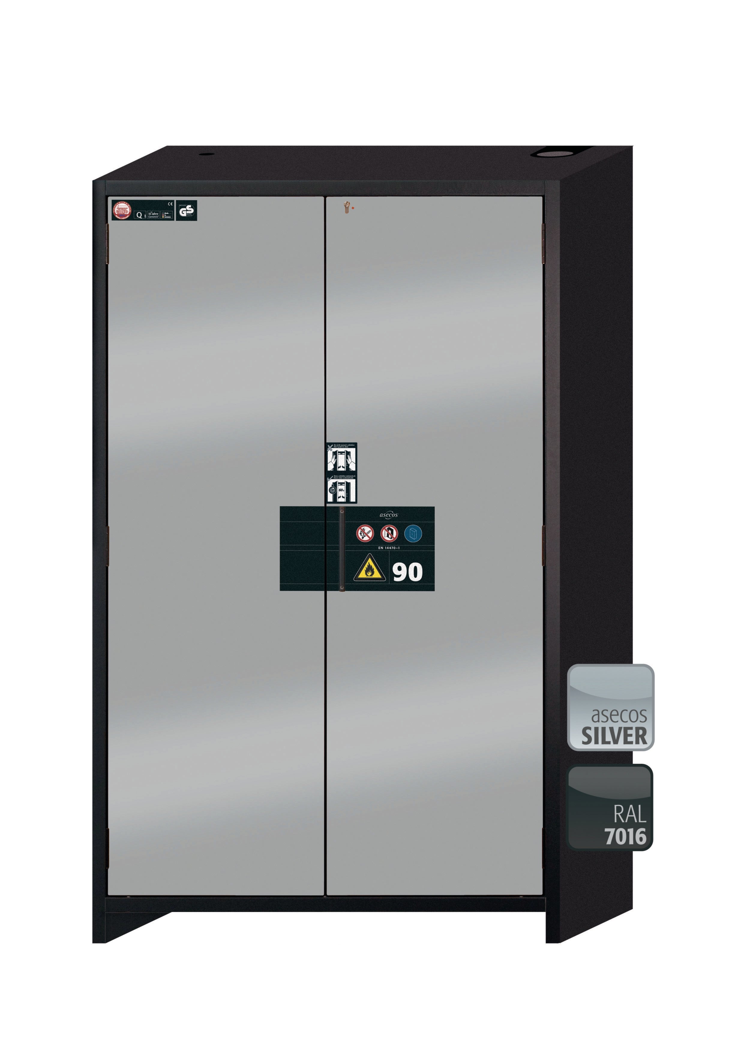 Typ 90 Sicherheitsschrank Q-PEGASUS-90 Modell Q90.195.120.WDAC in asecos Silber mit 5x Auszugswanne Standard (Stahlblech)