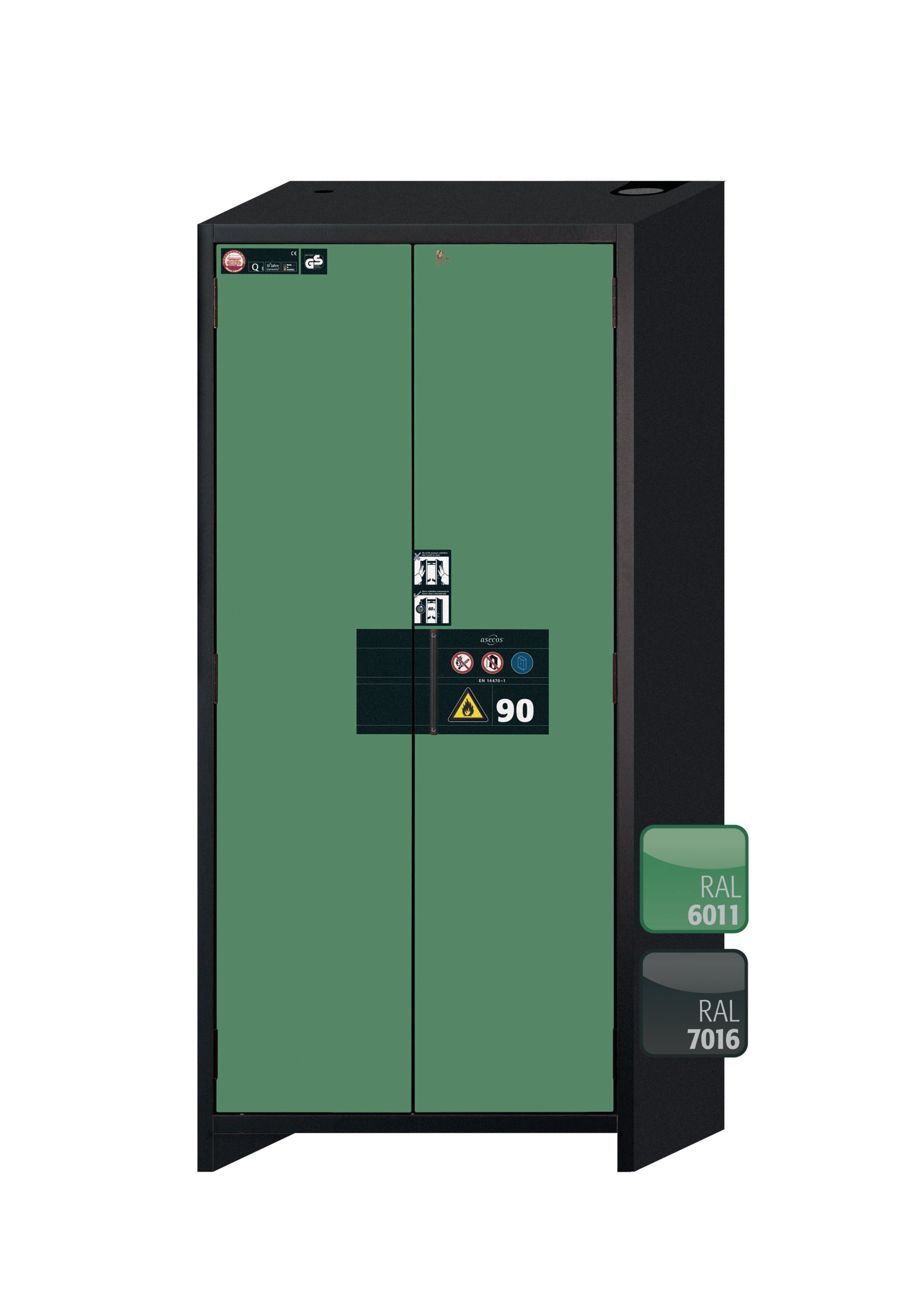Type 90 Armoires de sécurité Q-PEGASUS modèle Q90.195.090.WDAC en vert réséda RAL 6011 avec 5x bacs coulissants standard (acier inoxydable 1.4301)