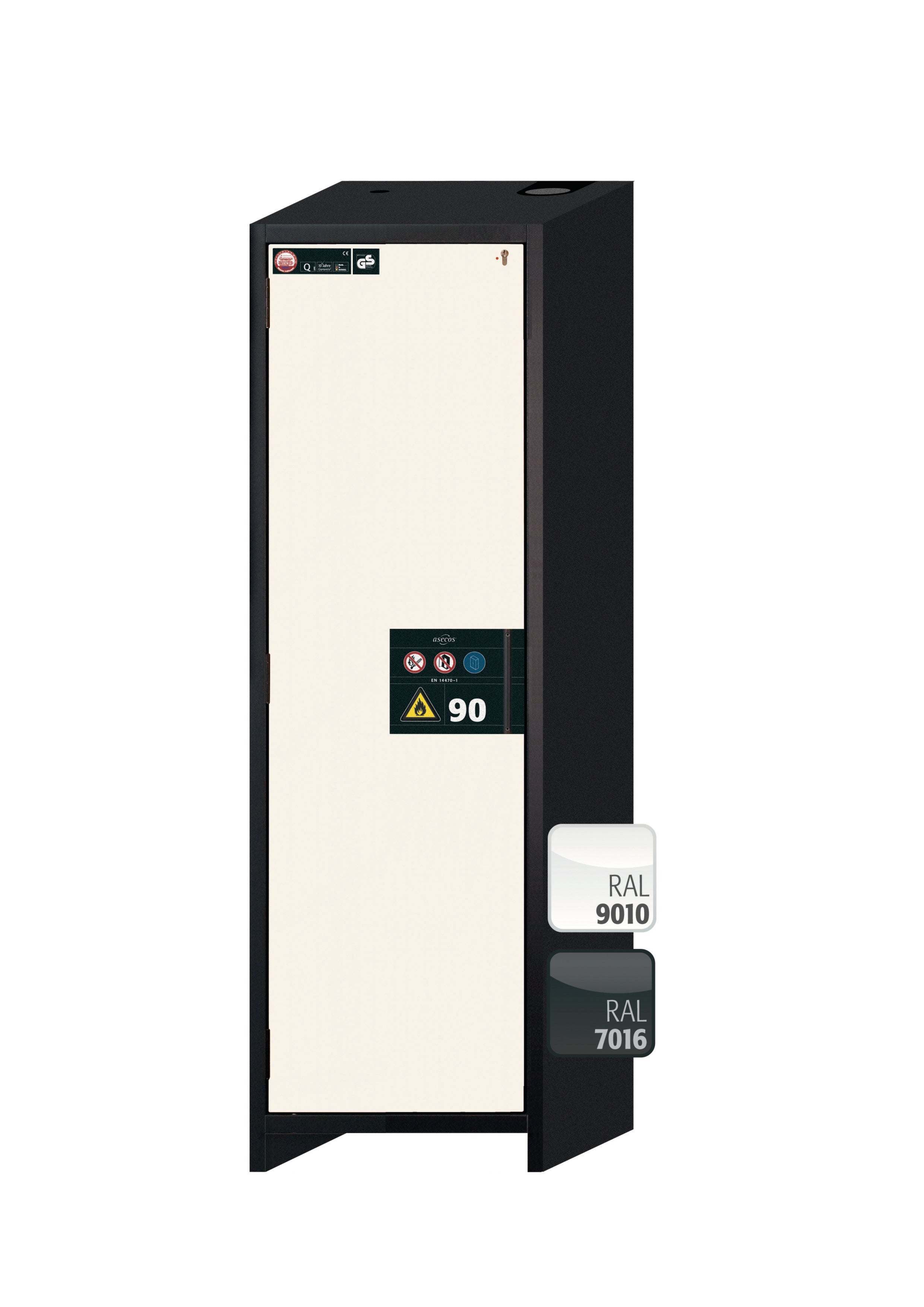 Typ 90 Sicherheitsschrank Q-CLASSIC-90 Modell Q90.195.060 in reinweiss RAL 9010 mit 2x Fachboden Standard (Edelstahl 1.4301)