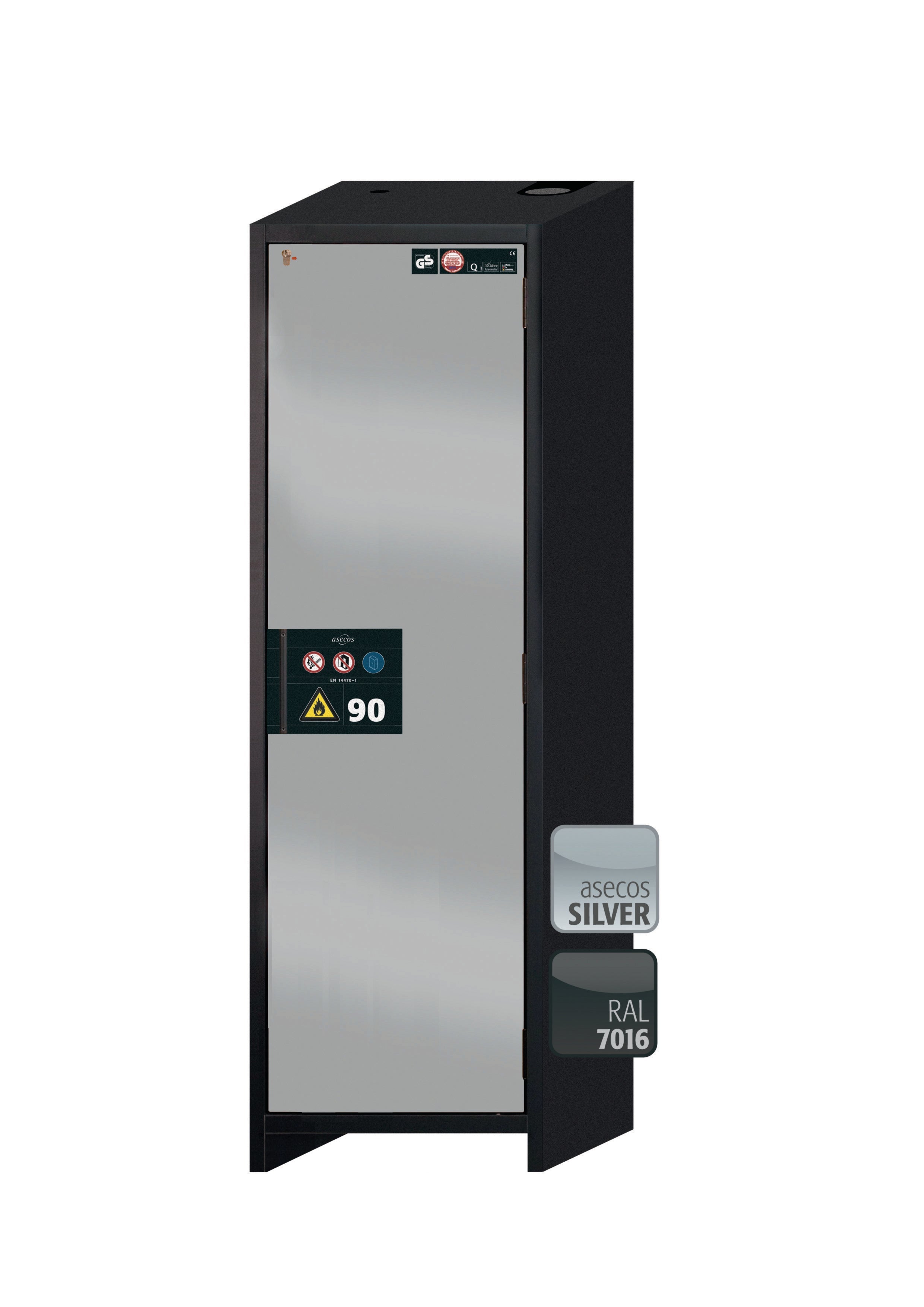 Typ 90 Sicherheitsschrank Q-CLASSIC-90 Modell Q90.195.060.R in asecos Silber mit 5x Auszugswanne Standard (Stahlblech)