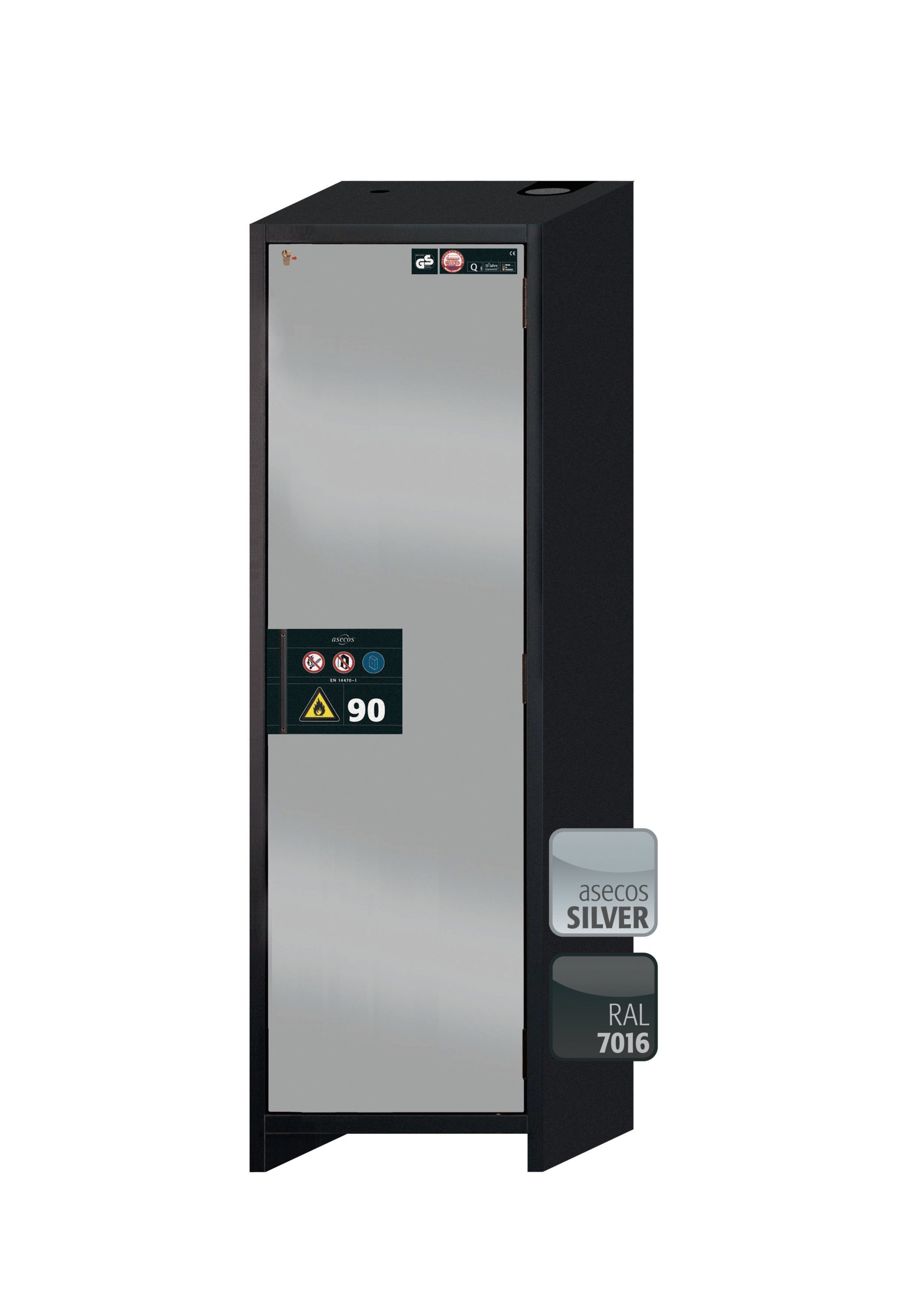 Typ 90 Sicherheitsschrank Q-PEGASUS-90 Modell Q90.195.060.WDACR in asecos Silber mit 5x Auszugswanne Standard (Edelstahl 1.4301)