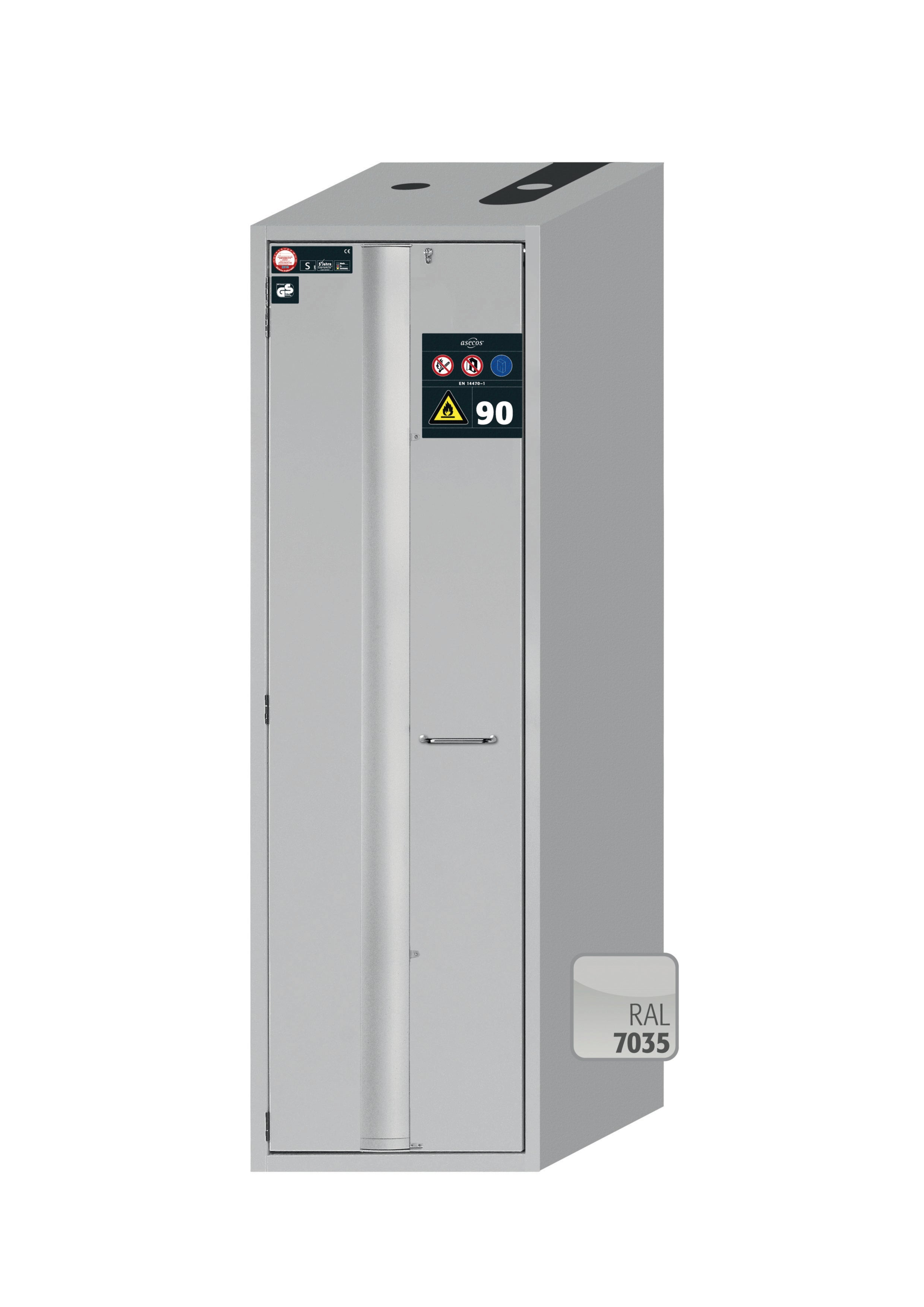 Armoire de sécurité type 90 S-PHOENIX-90 modèle S90.196.060.075.FDAS en gris clair RAL 7035 avec 4x plateaux coulissants standard (acier inoxydable 1.4301)