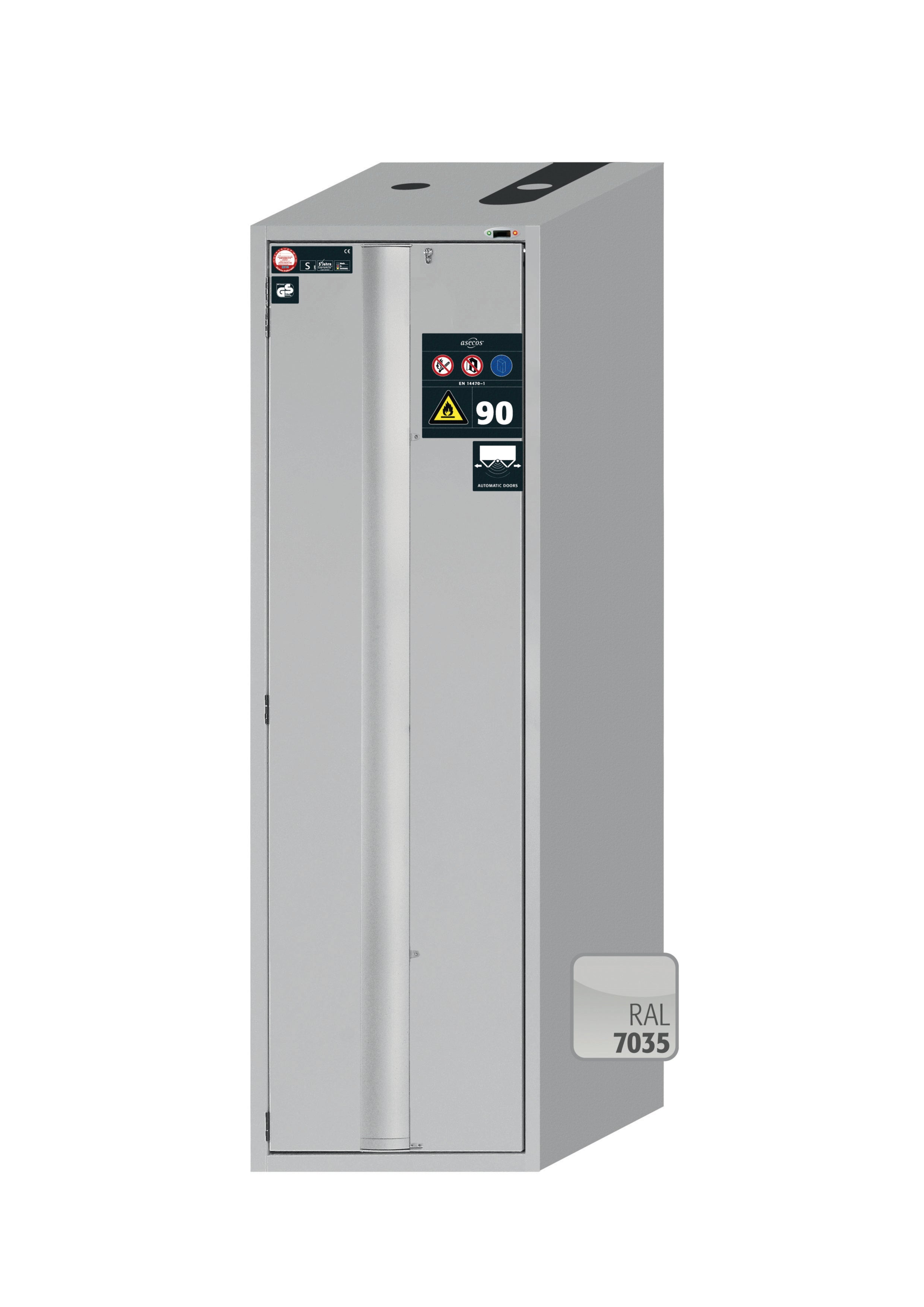 Type 90 safety cabinet S-PHOENIX touchless-90 model S90.196.060.075.FDAO in light gray RAL 7035 with 5x standard pull-out tray (sheet steel)