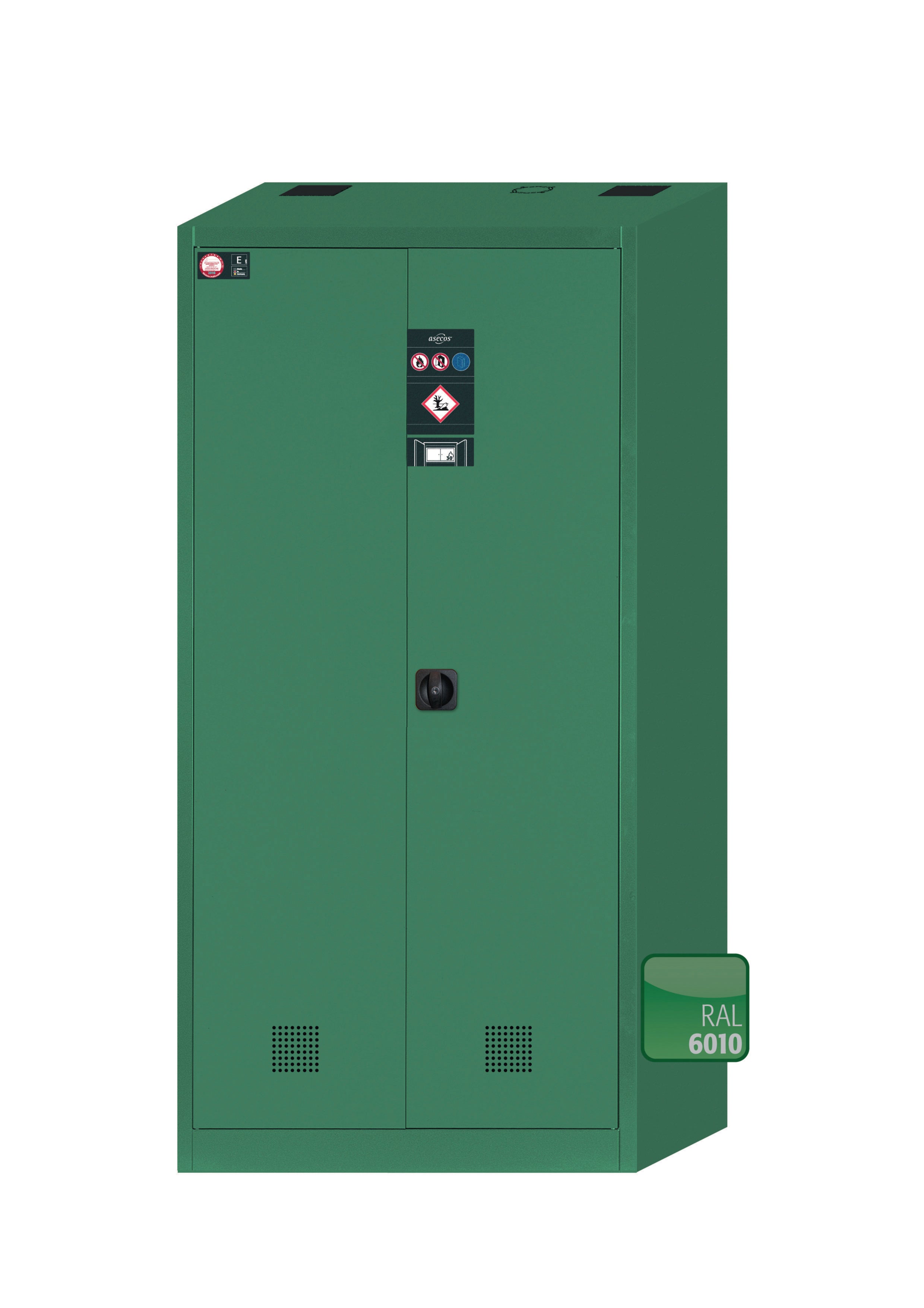 Plant protection product cabinet E-PSM-UF model EP.195.095.F2 (àœHP equipment incl. Type 30 box) in turquoise green RAL 6016 with 2x tray base STAWA-R (sheet steel)