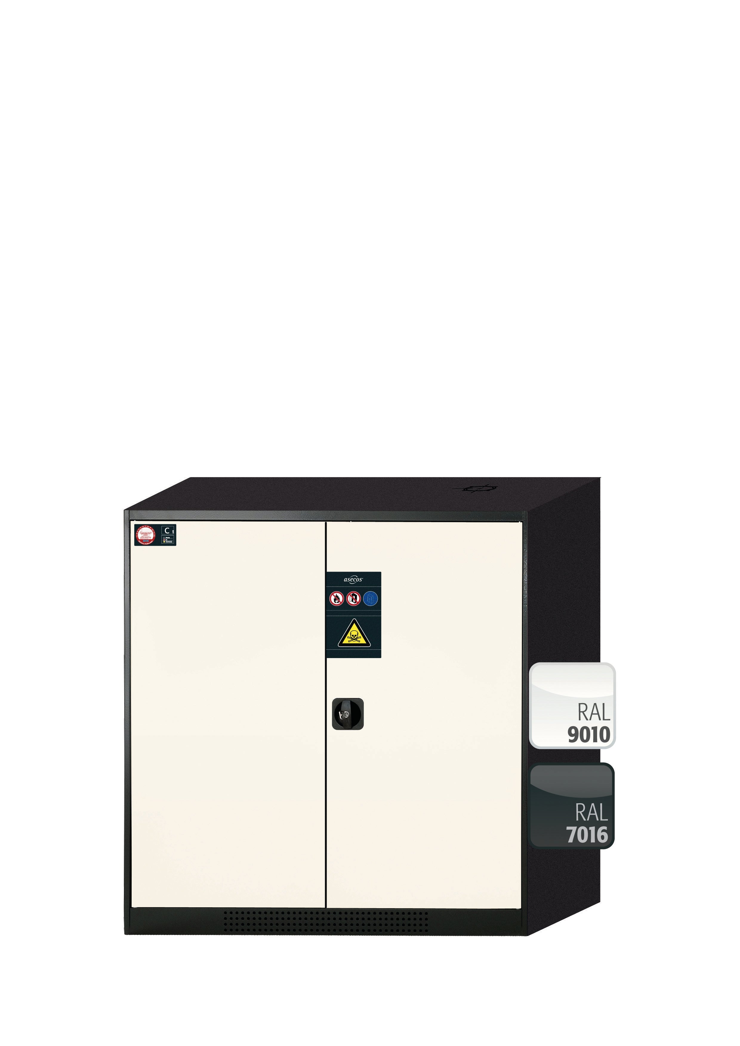 Chemical cabinet CS-CLASSIC model CS.110.105 in pure white RAL 9010 with 2x standard shelves (sheet steel)