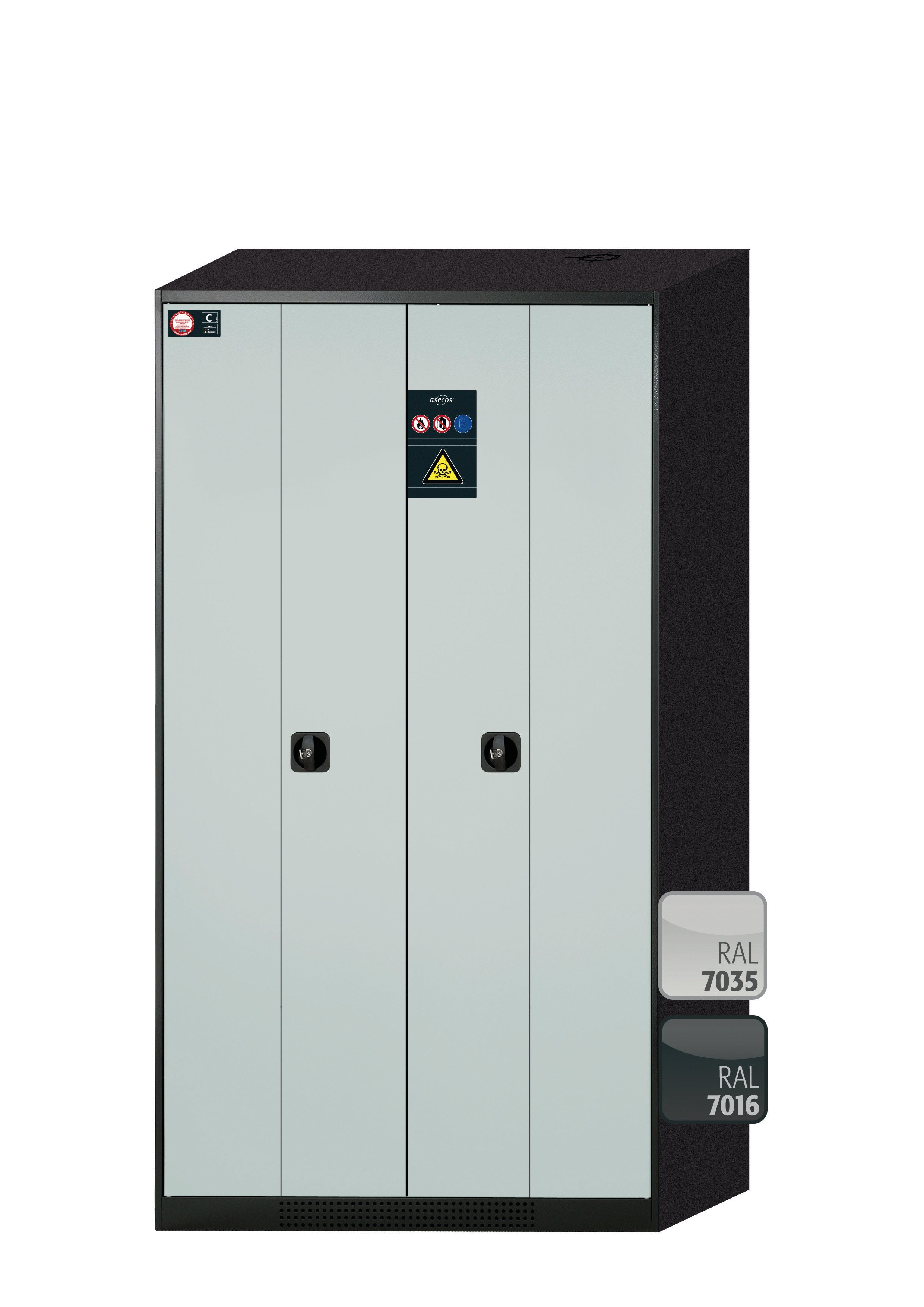 Chemical cabinet CS-PHOENIX model CS.195.105.FD in light gray RAL 7035 with 4x AbZ pull-out shelves (sheet steel/polypropylene)
