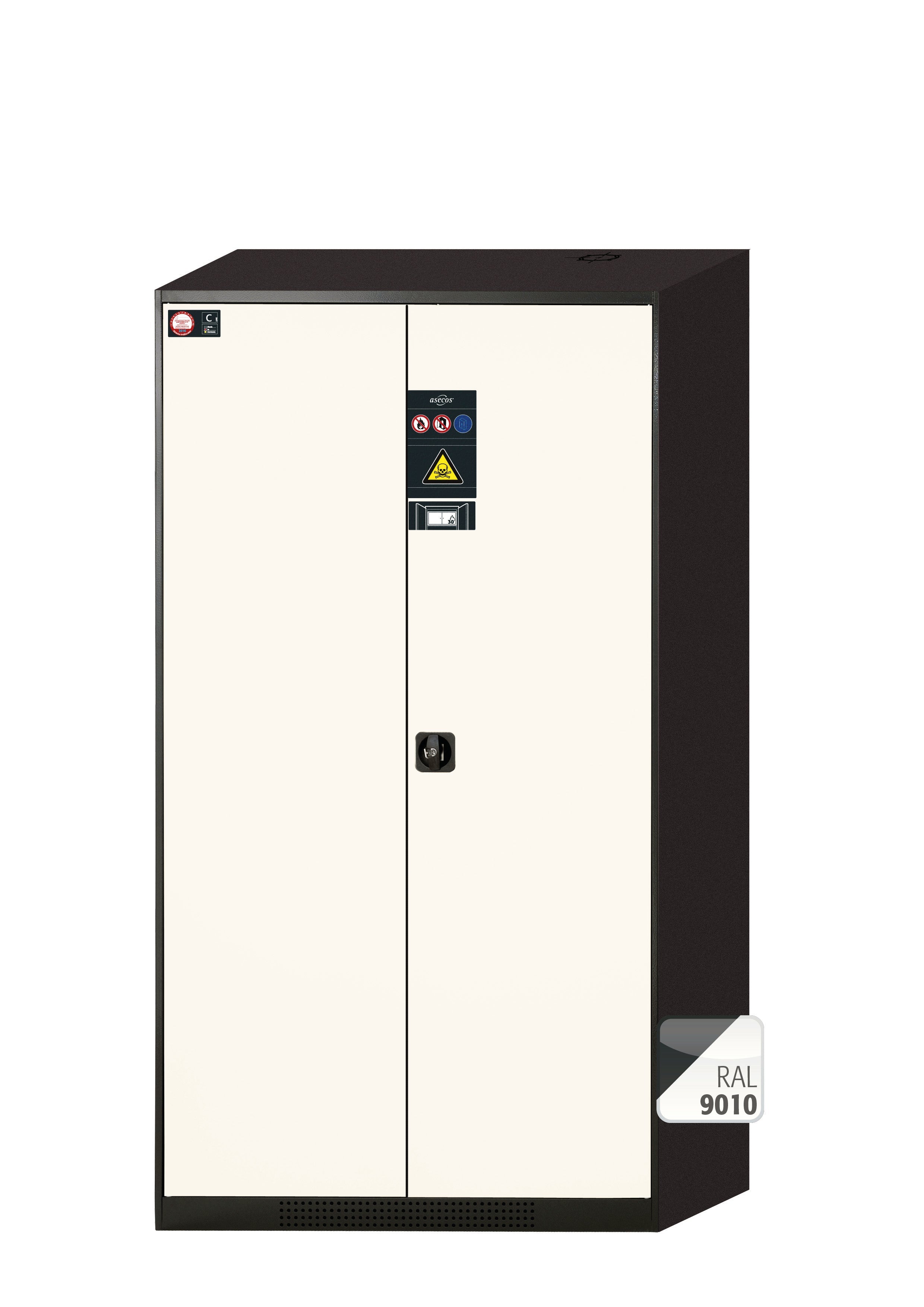 Chemical cabinet with type 30 safety box CS-CLASSIC-F model CS.195.105.F in pure white RAL 9010 with 2x standard shelves (sheet steel)