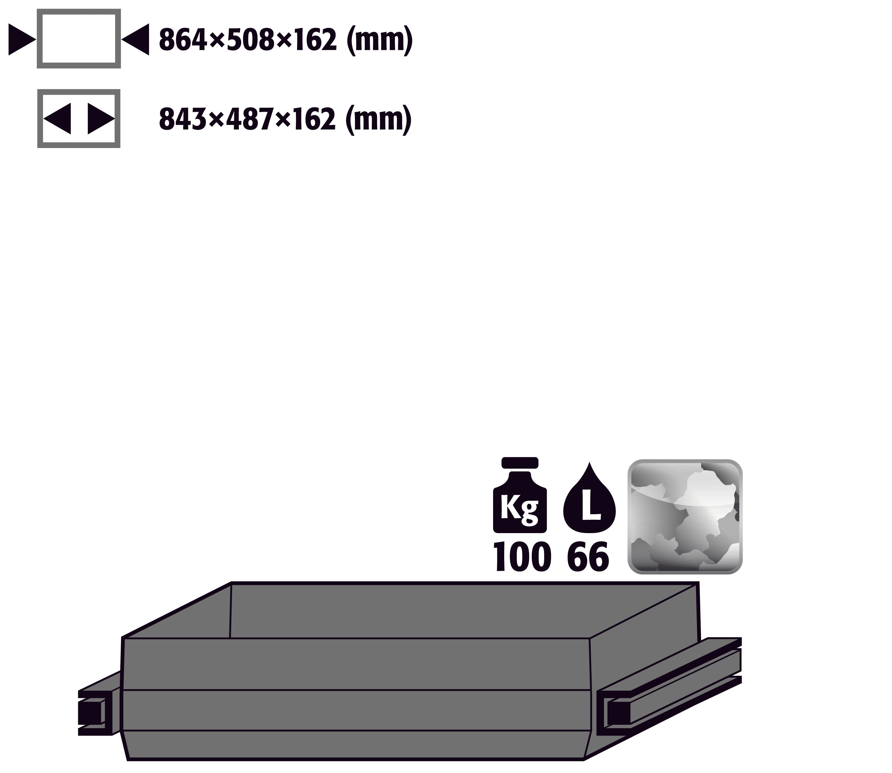 Auszugswanne Schwerlast (Volumen: 66,00 Liter) für Modell(e): Q90, S90 mit Breite 1200 mm, Edelstahl 1.4301 roh