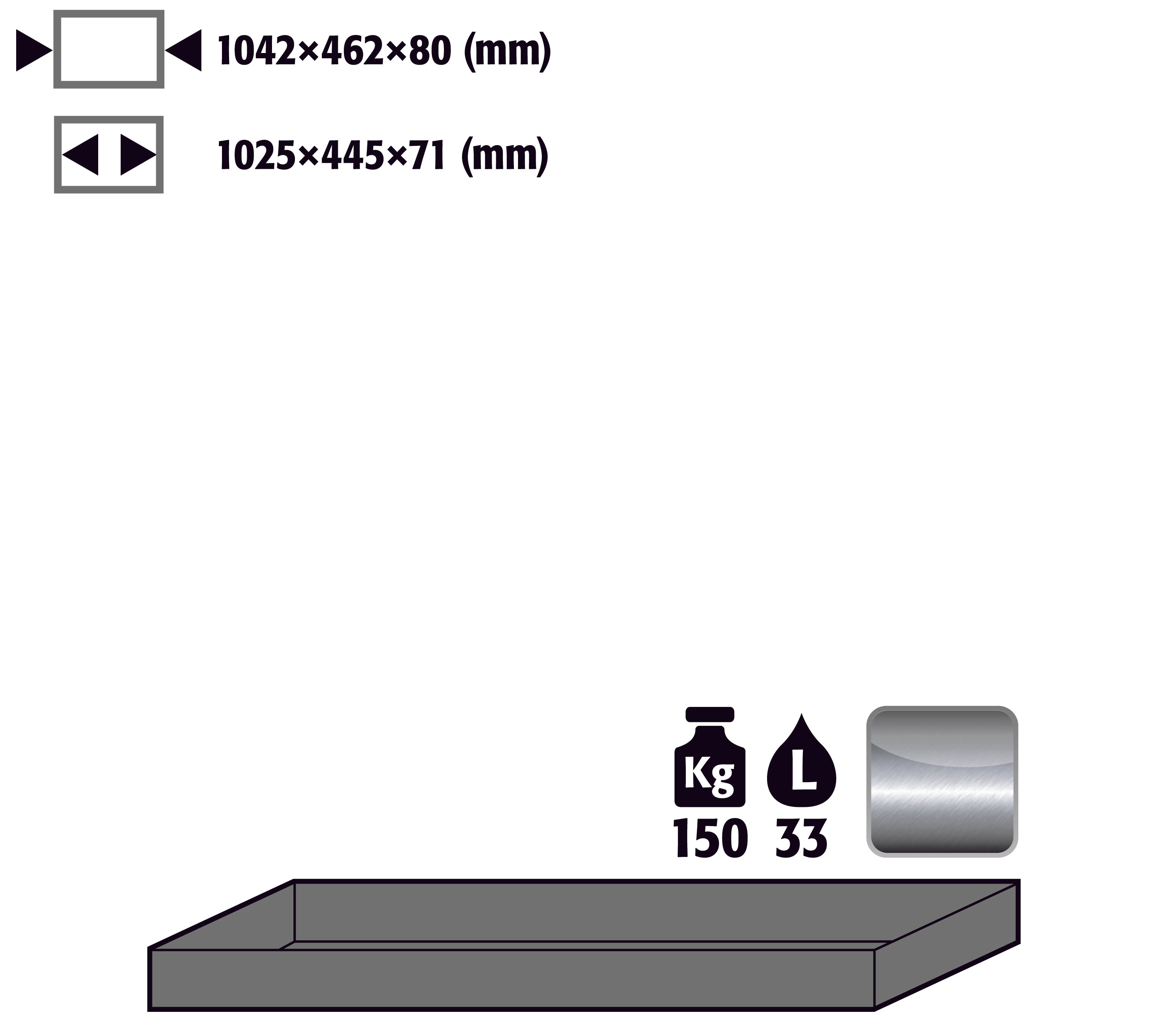 Bac au sol standard (volume: 33,00 litres) pour modèle(s): Q90, S90 avec largeur 1200 mm, acier inoxydable 1.4016 brut