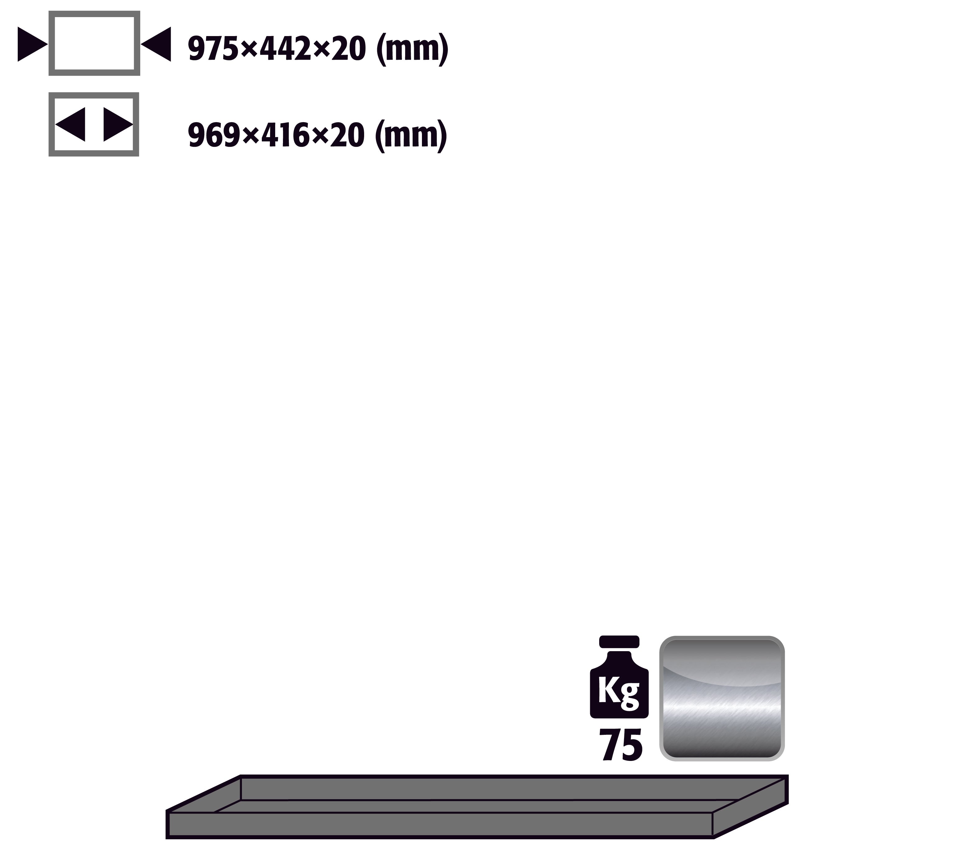 Étagère standard pour modèle(s): UB90, UB30 avec largeur 1100 mm, acier inoxydable 1.4301 brut