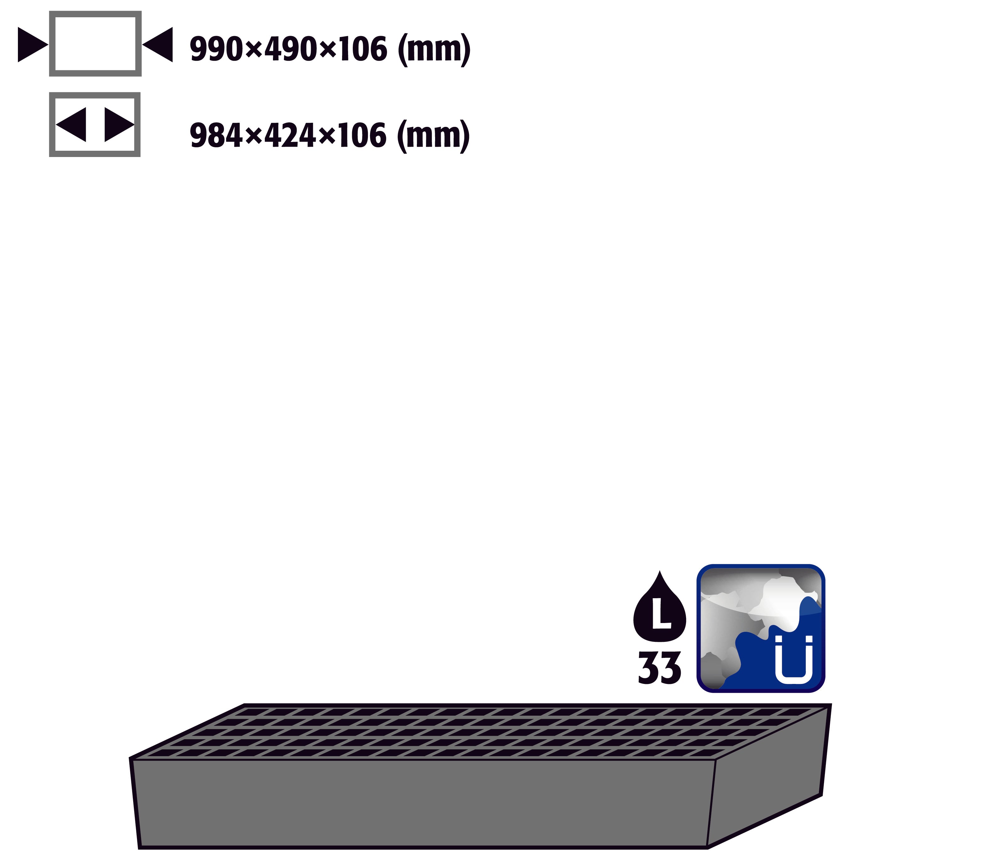 Bodenauffangwanne STAWA-R mit Gitterrost (Volumen: 33,00 Liter) für Modell(e): CS mit Breite 1055 mm, Stahlblech verzinkt und lackiert