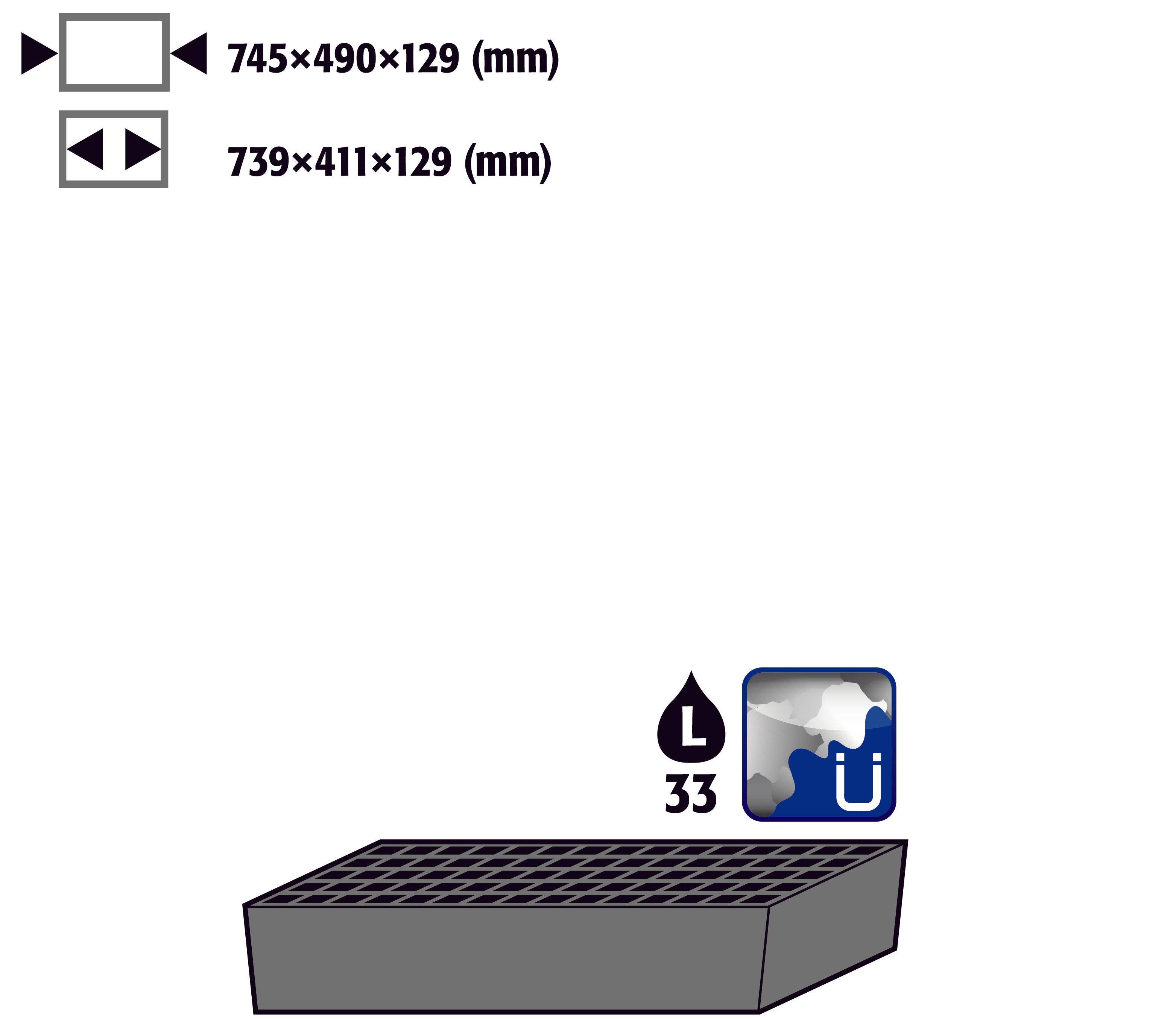 Bac de rétention au sol STAWA-R avec caillebotis (volume: 33,00 litres) pour modèle(s): Armoires pour produits chimique d'une largeur de 810 mm, tôle d'acier galvanisé et peint