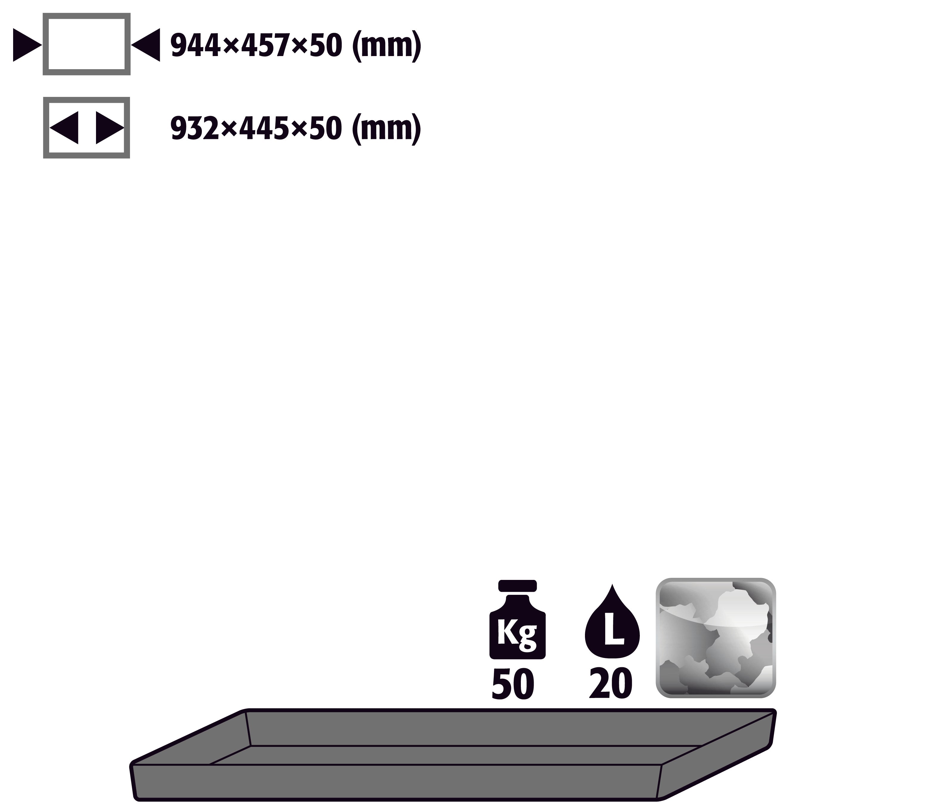 Wannenboden Standard (Volumen: 20,00 Liter) für Modell(e): E, EP mit Breite 950 mm, Stahlblech verzinkt