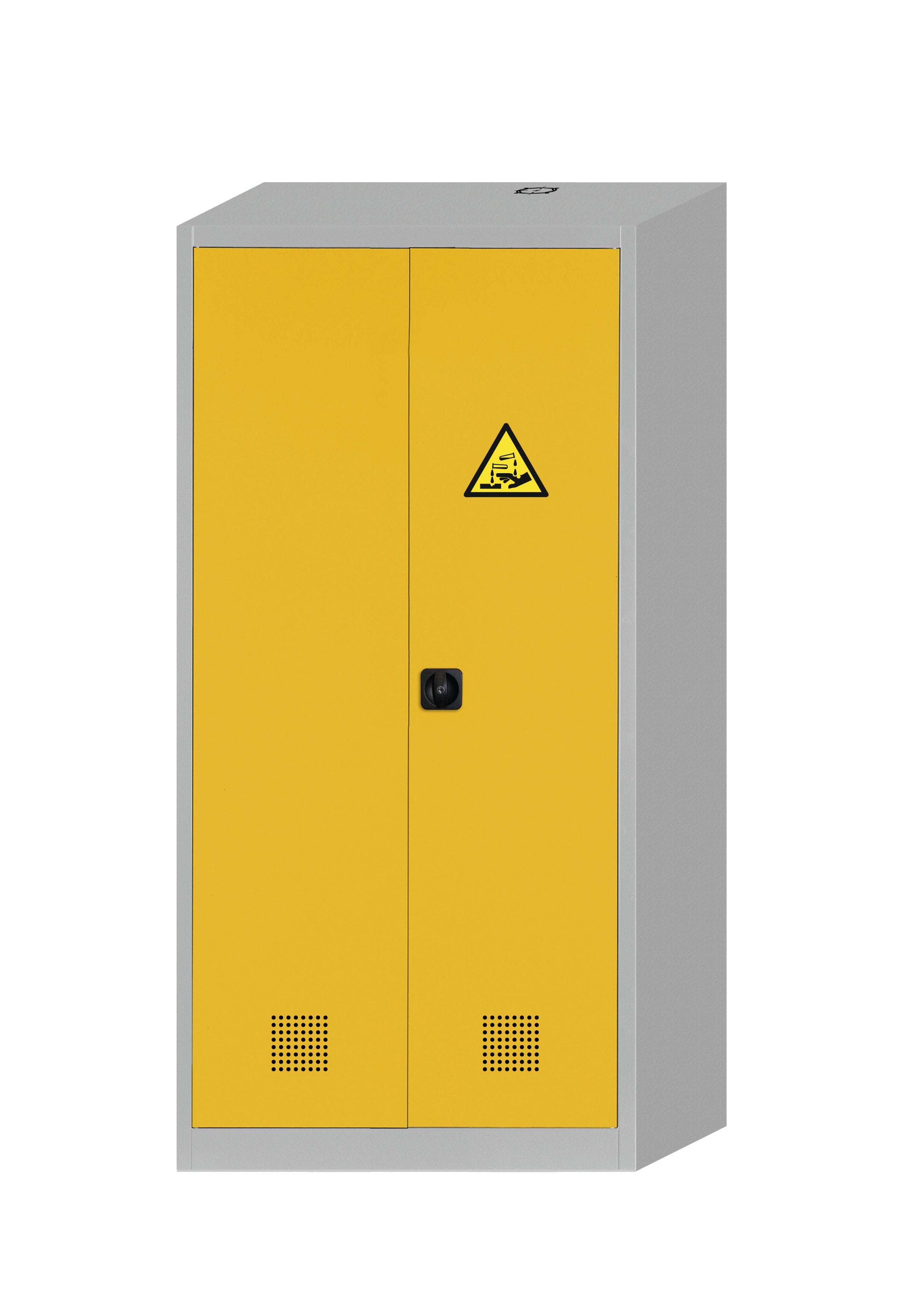 cabinet for chemicals CF-CLASSIC model CF.195.095:0004 in warning yellow RAL 1004 with 4x tray shelf (standard) (sheet steel), sheet steel powder-coated smooth