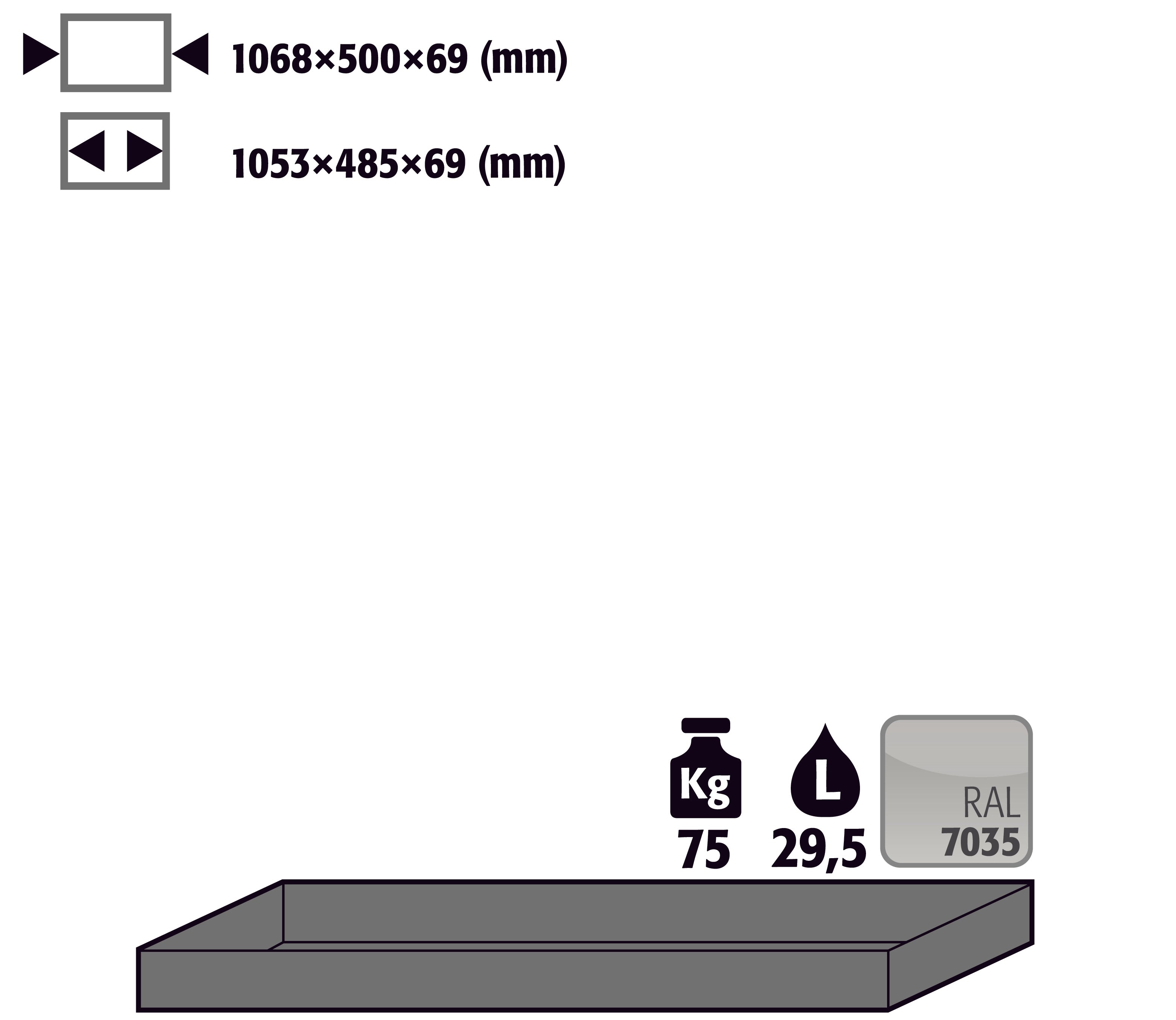 Bac au sol standard (volume: 29,50 litres) pour modèle(s): S30 avec largeur 1200 mm, tôle d'acier revêtement par poudre lisse