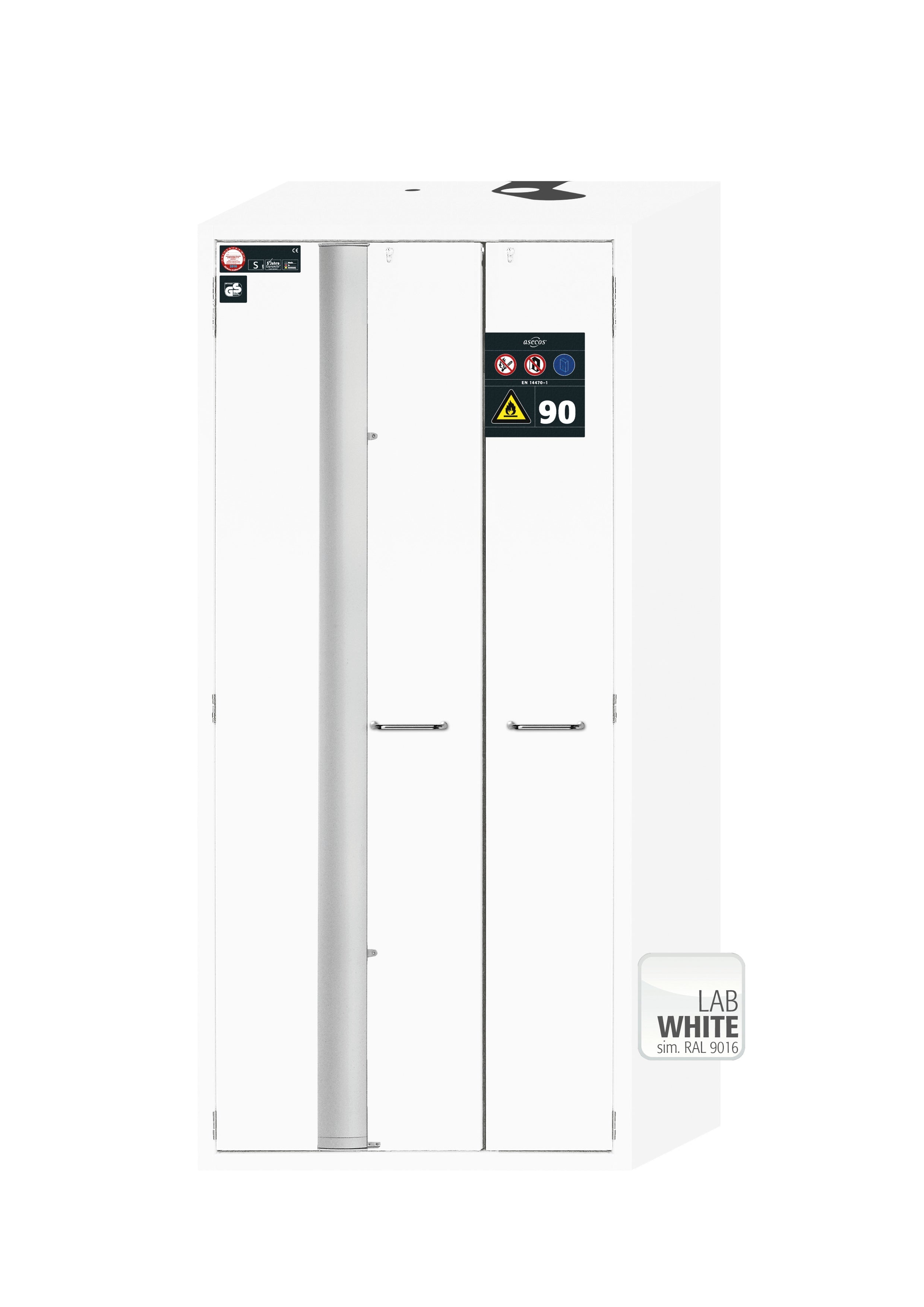 Typ 90 Sicherheitsschrank S-PHOENIX-90 Modell S90.196.090.FWAS in laborweiss (ähnl. RAL 9016) mit 4x Auszugswanne Standard (Stahlblech)