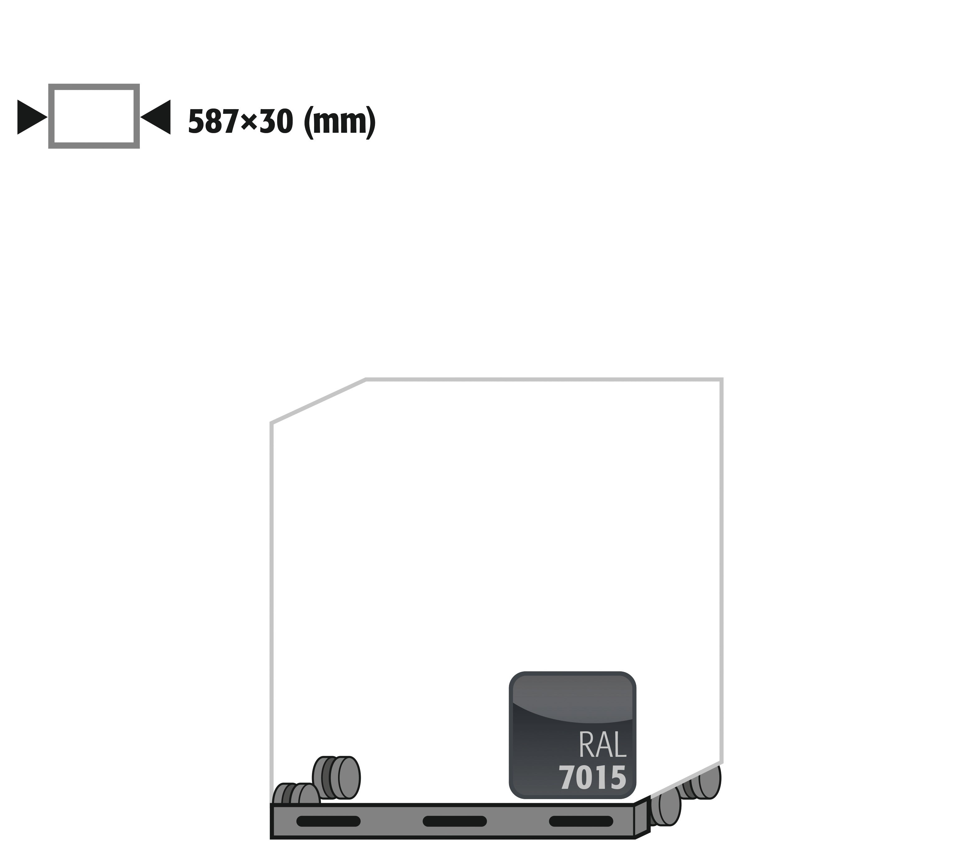 Rollen mit Sockelblende Höhe = 30 mm für Modell(e): UB90 mit Breite 590 mm, Stahlblech pulverbeschichtet glatt