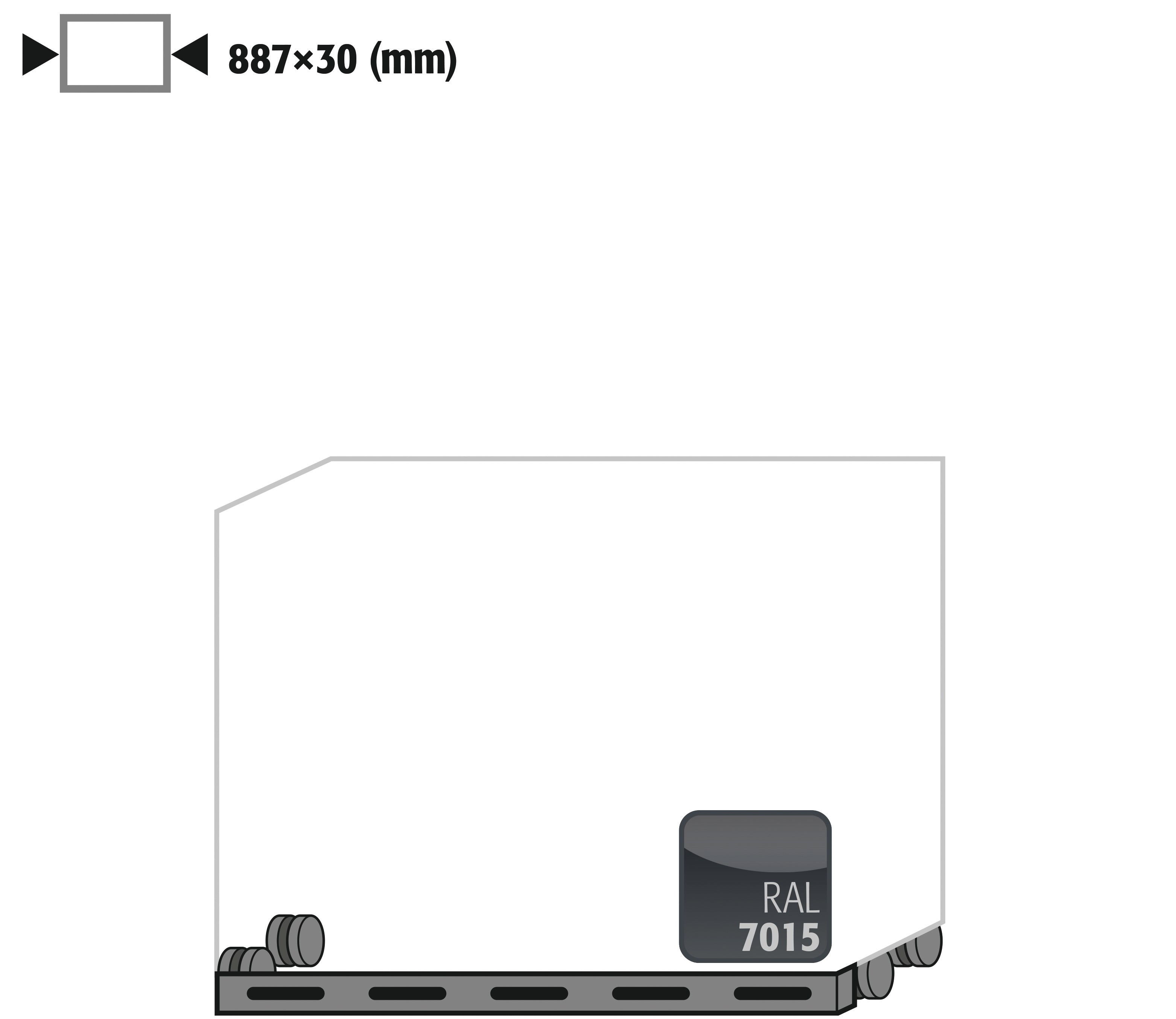 Rollen mit Sockelblende Höhe = 30 mm für Modell(e): UB90 mit Breite 890 mm, Stahlblech pulverbeschichtet glatt