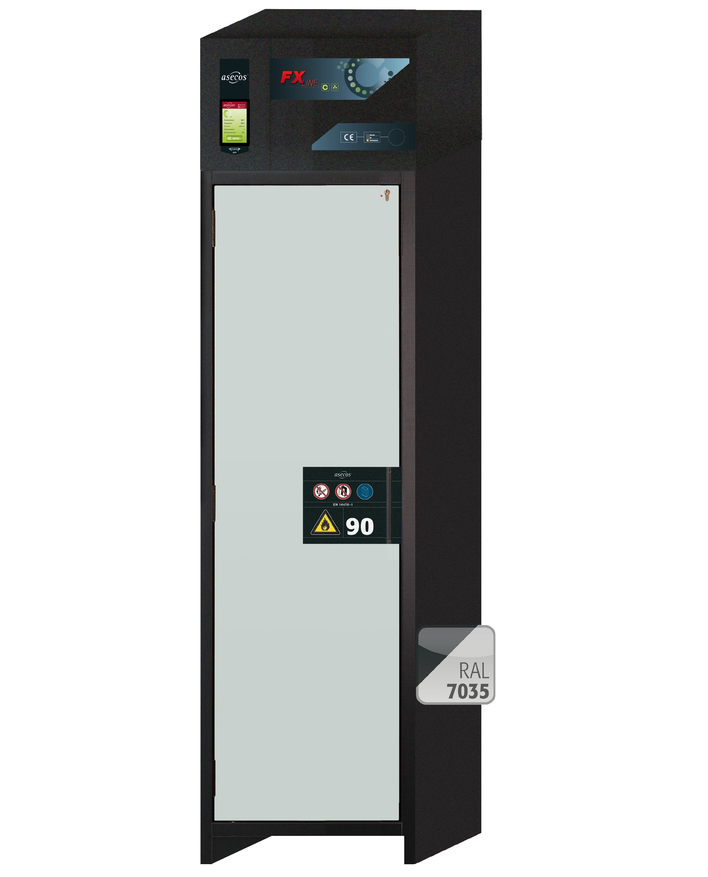 Armoire de filtration d'air de type 90 FX-PEGASUS-90 modèle FX90.229.060.WDAC en gris clair RAL 7035 avec 3 étagères standard (tôle d'acier)