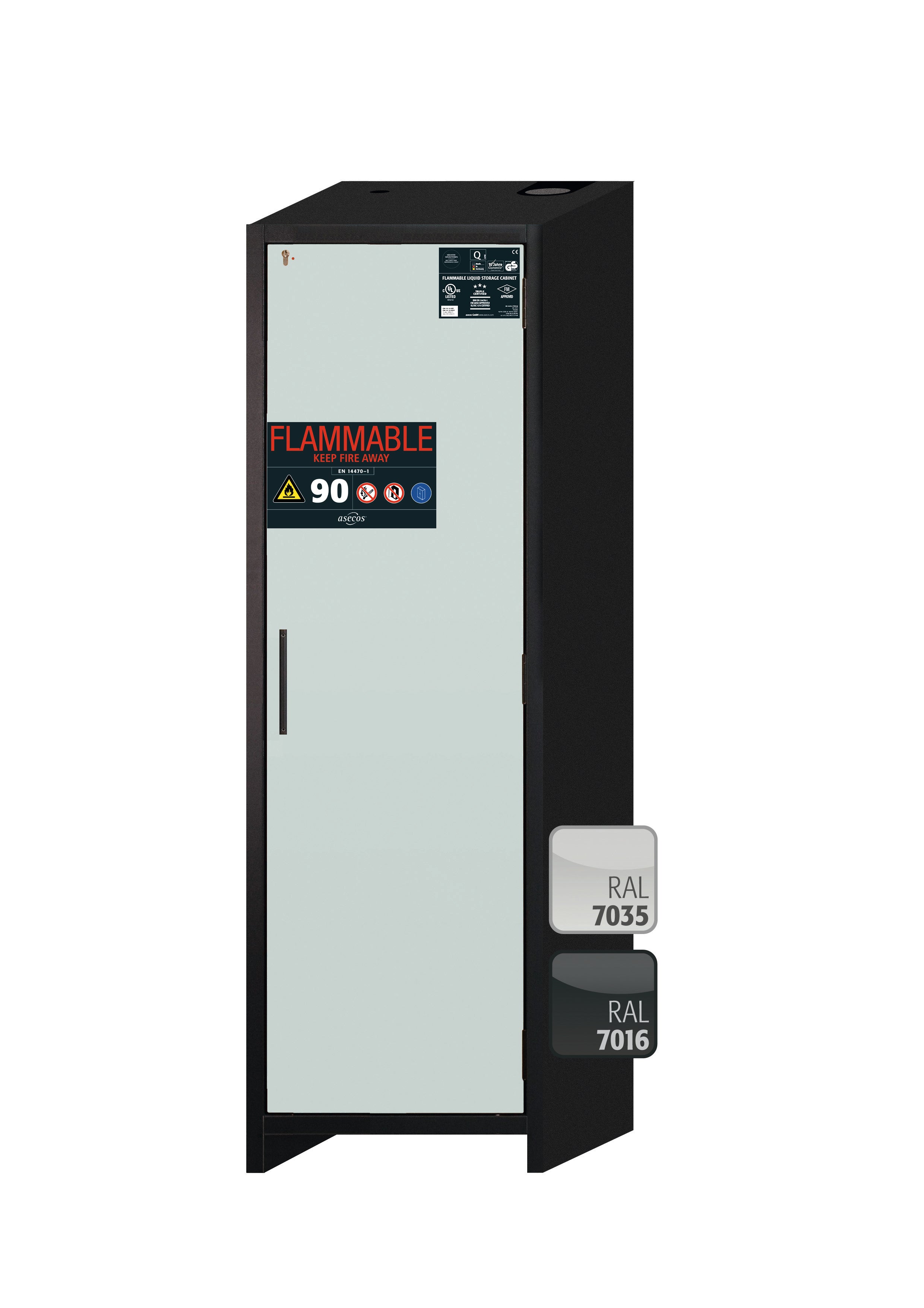Typ 90 Sicherheitsschrank Q-CLASSIC-90 Modell Q90.195.060.FU.WDASR in lichtgrau RAL 7035 mit 3x Fachboden Standard (Stahlblech)