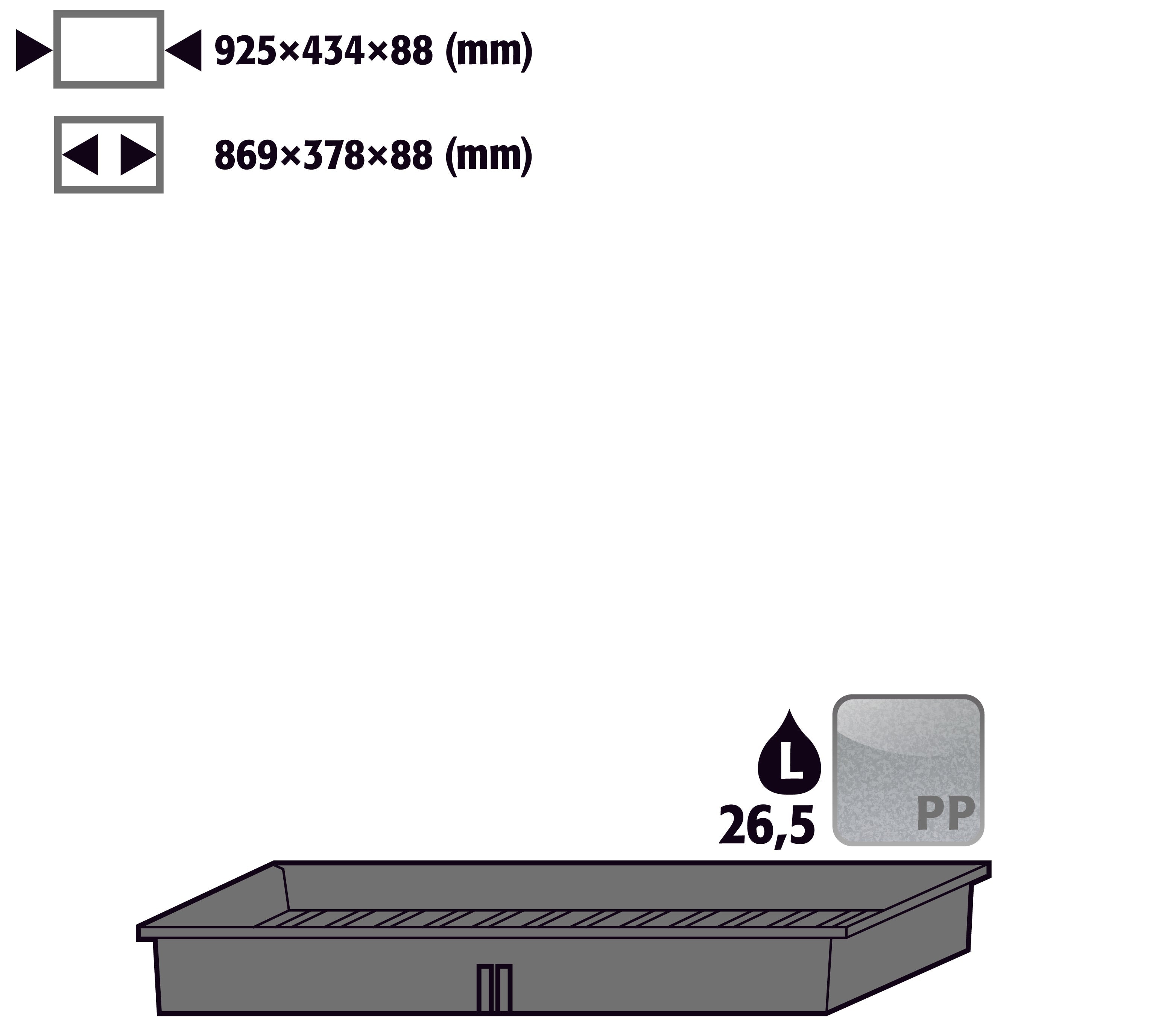 Einlegewanne (Volumen: 26,50 Liter) für Modell(e): UB90, UB30, E, EP, EM mit Breite 1100 mm, Polypropylen roh