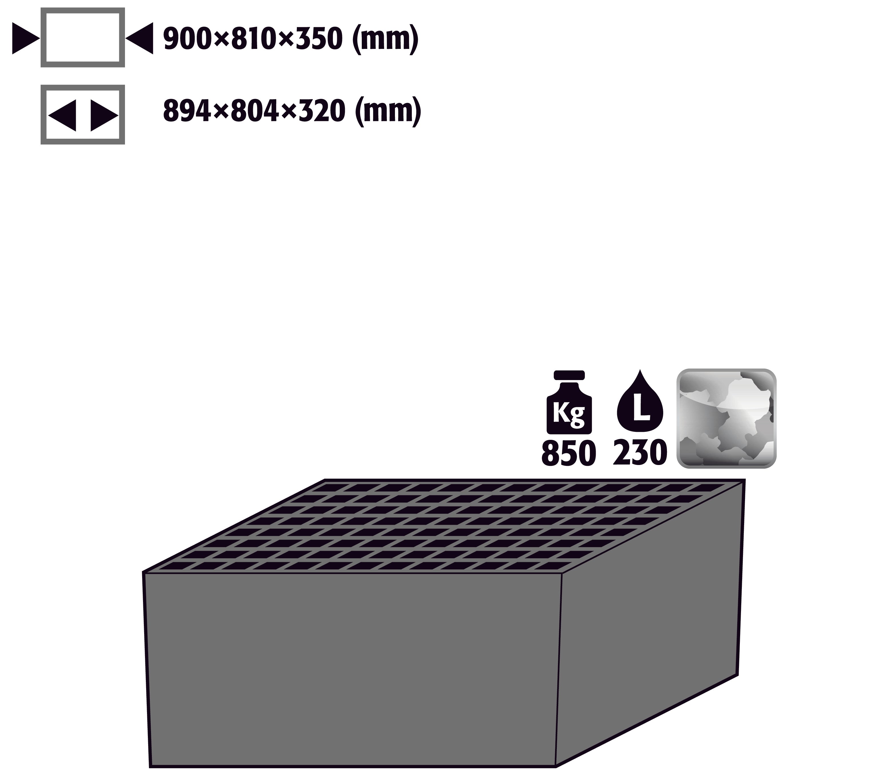 Bac de rétention au sol avec caillebotis (volume: 230,00 litres) pour modèle(s): XL90 avec largeur 1105 mm, tôle d'acier galvanisé