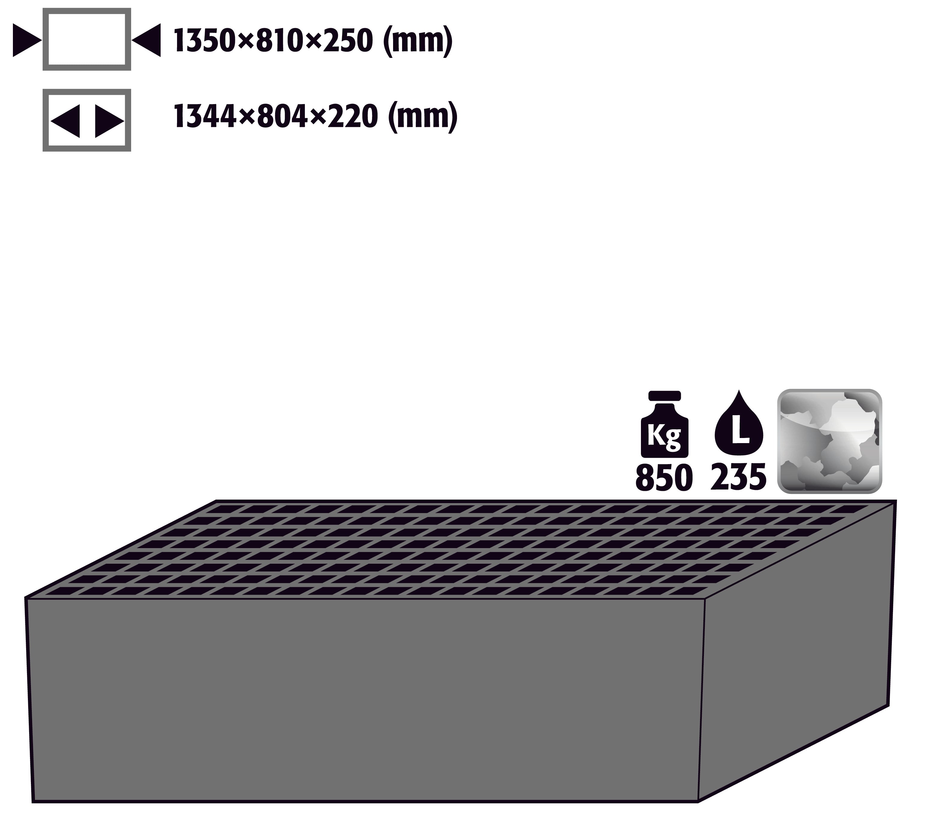 Bac collecteur au sol avec grille (volume: 235,00 litres) pour modèle(s): XL90 avec largeur 1555 mm, tôle d'acier galvanisée