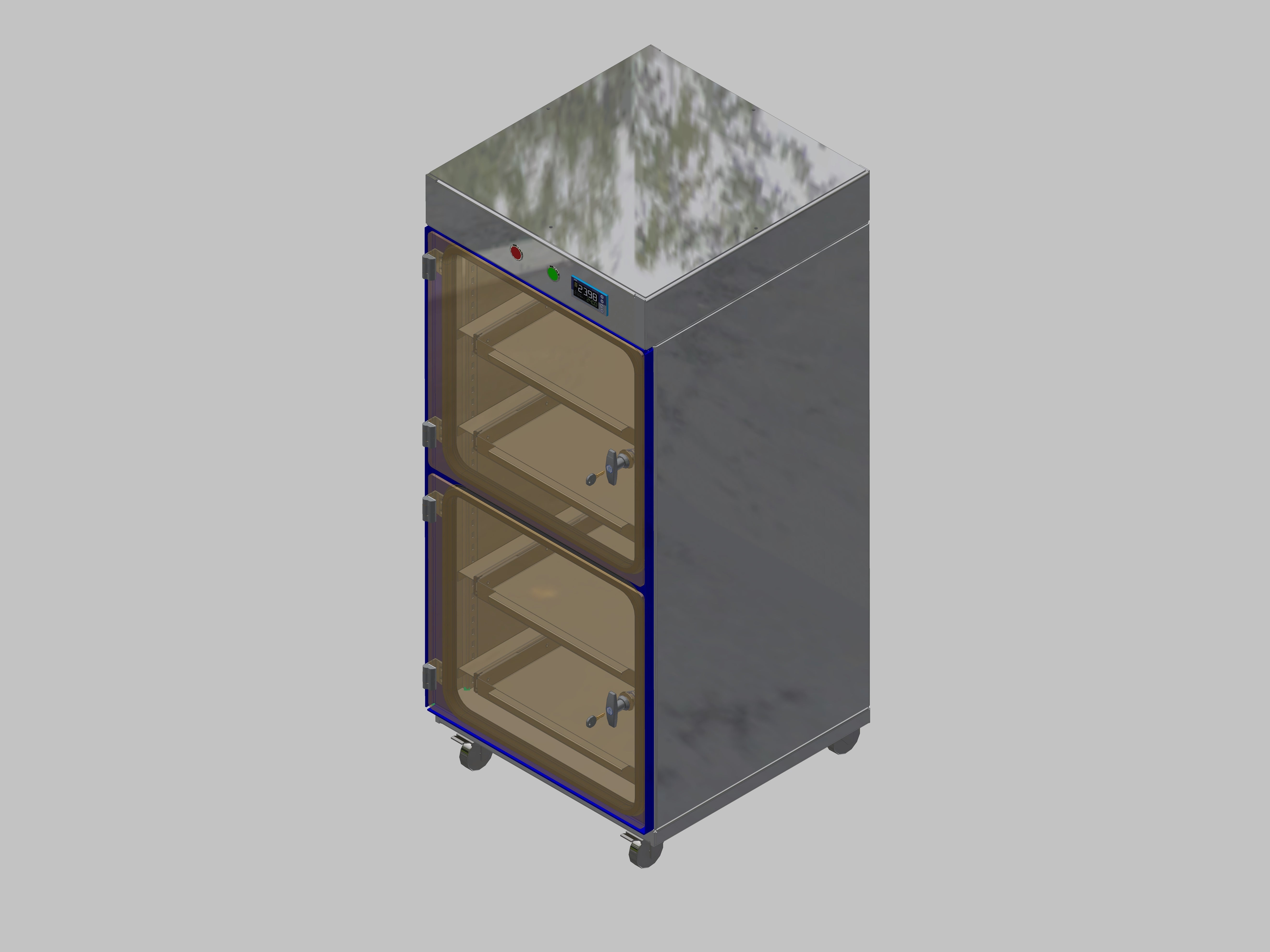 Trockenlagerschrank-ITN-600-2 mit 2 Schubladen pro Kompartiment  und Sockelauführung mit Rollen