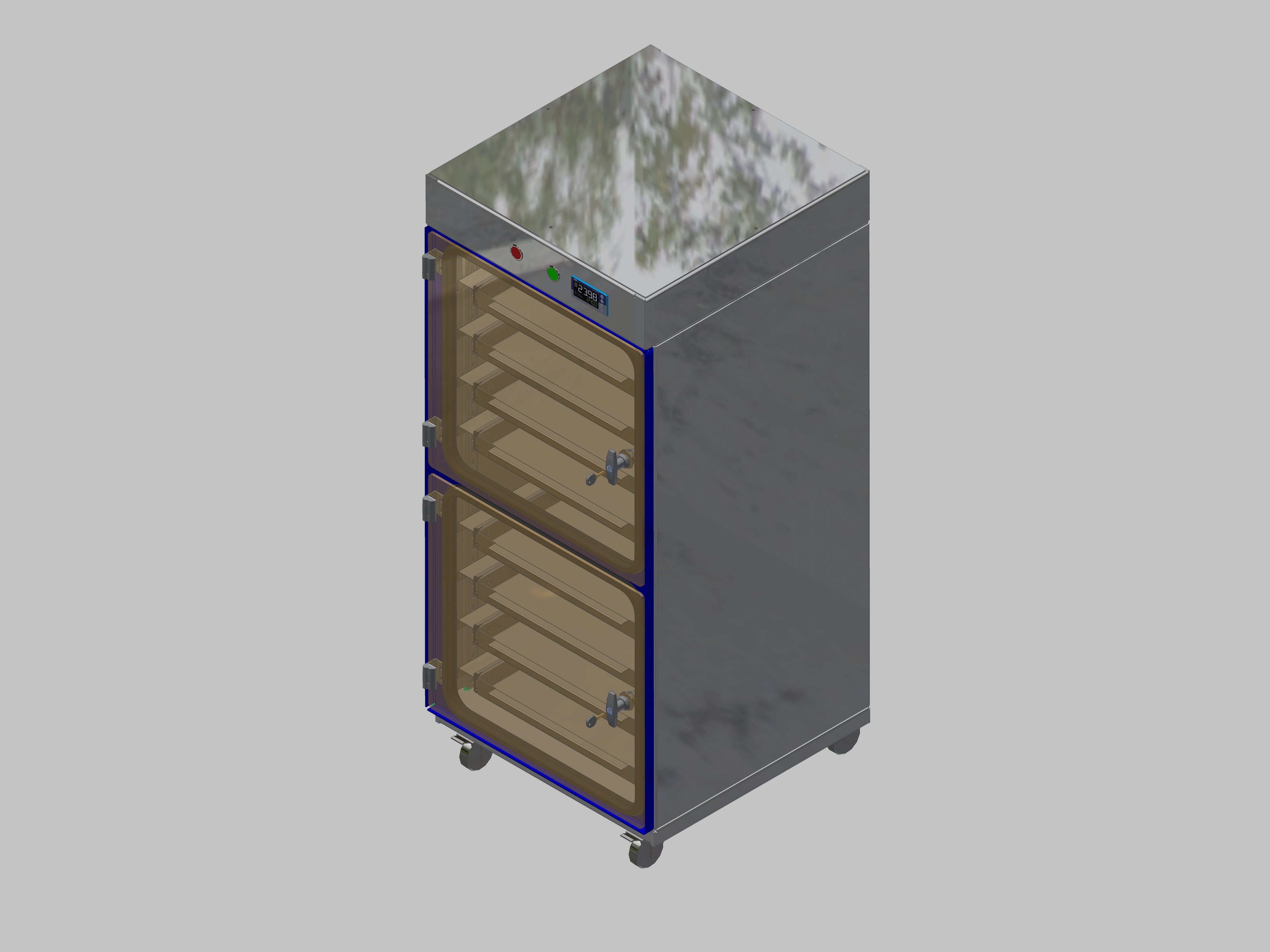 Trockenlagerschrank-ITN-600-2 mit 4 Schubladen pro Kompartiment  und Sockelauführung mit Rollen