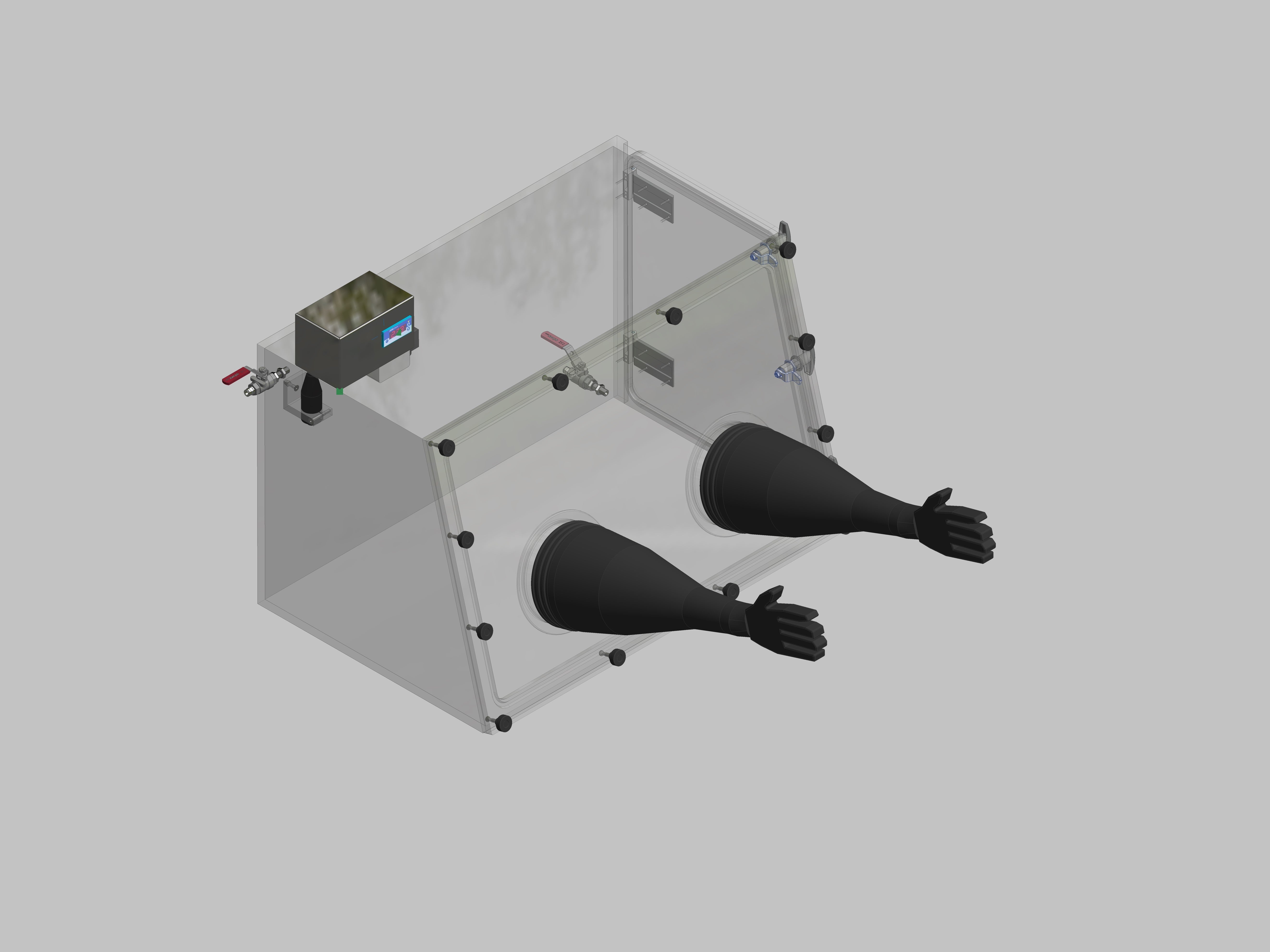 Glovebox made of acrylic &gt; Gas filling: by hand, front design: removable, side design: hinged doors, control: oxygen display